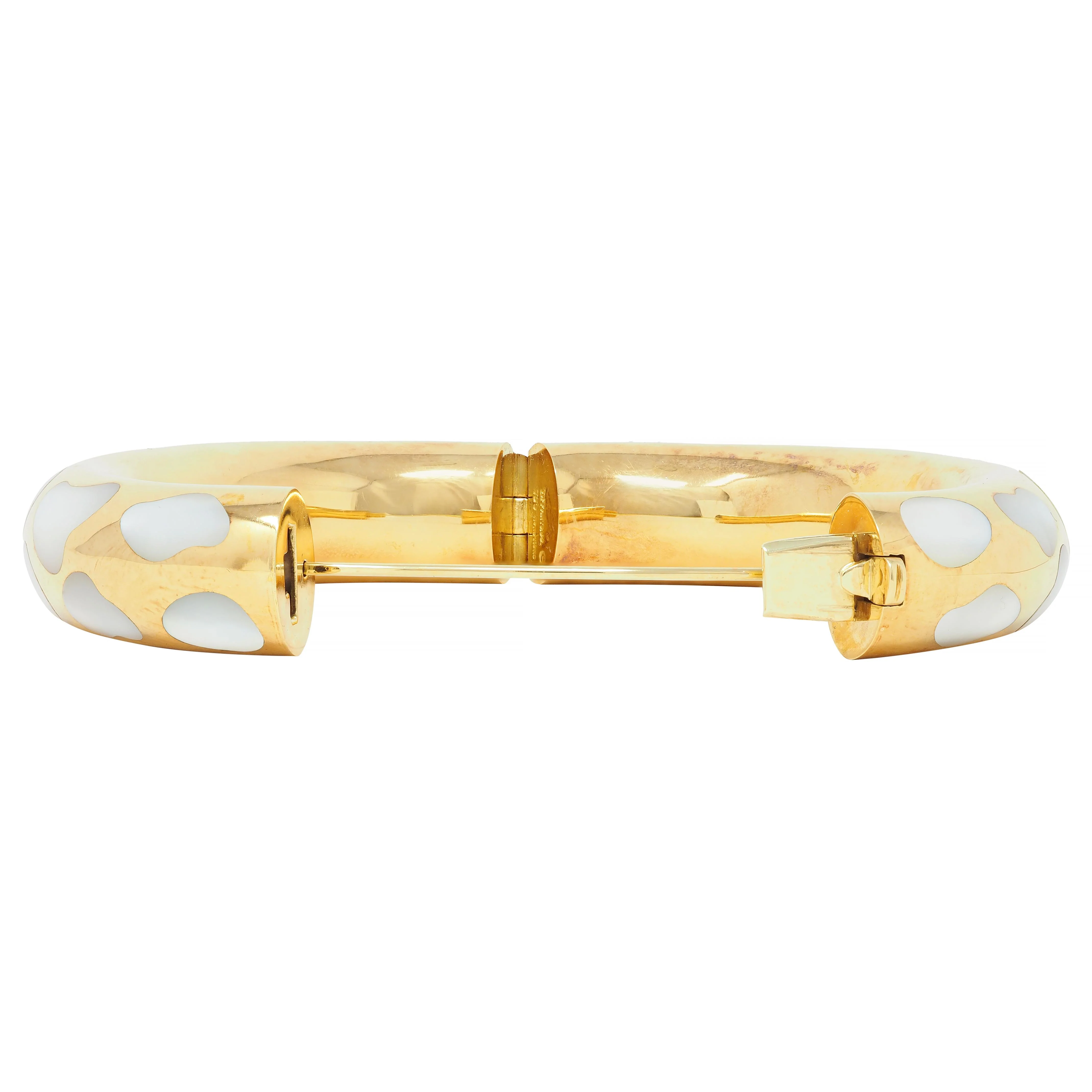 Tiffany & Co. 1985 Mother-Of-Pearl 18 Karat Yellow Gold Inlay Vintage Bangle Bracelet - Image 7