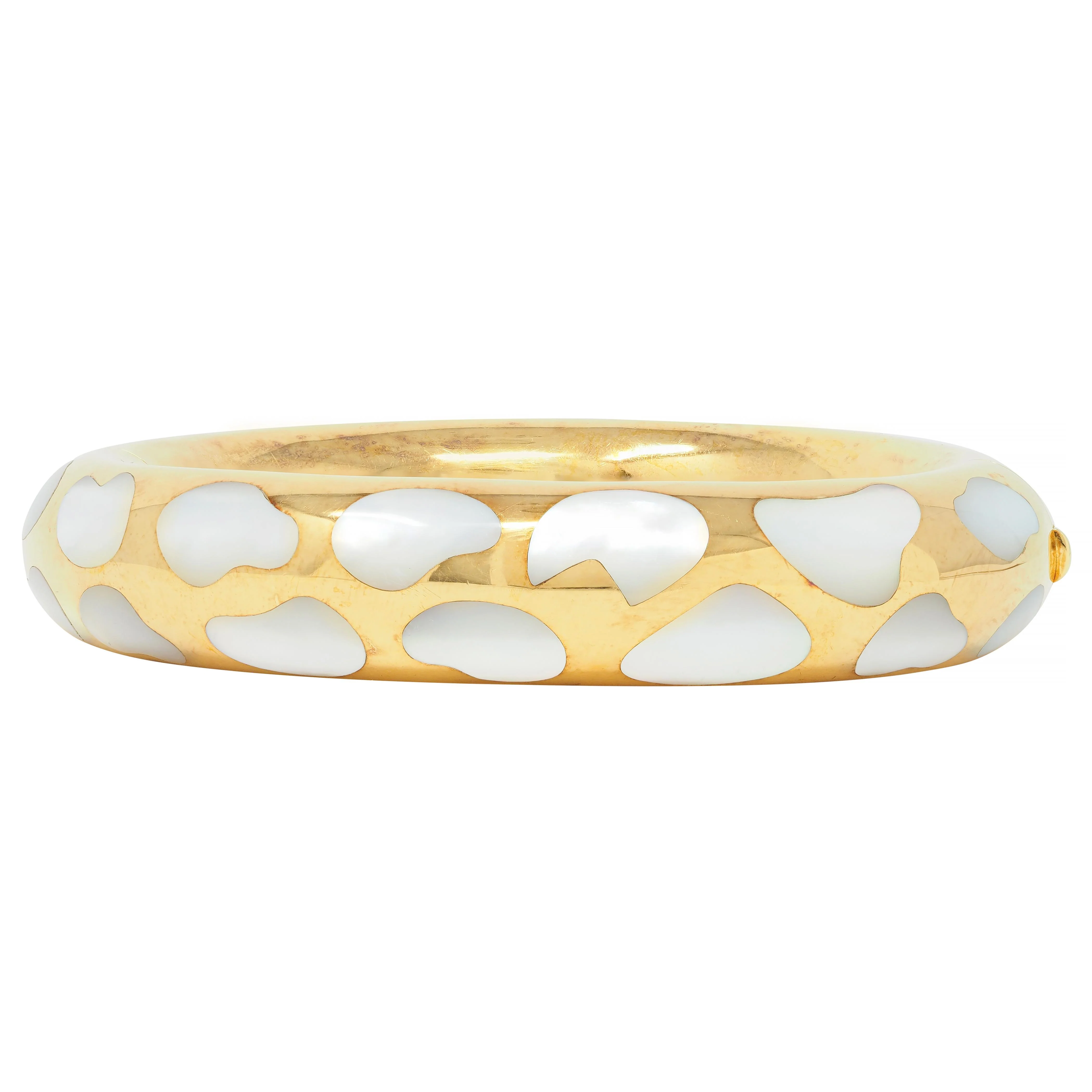 Tiffany & Co. 1985 Mother-Of-Pearl 18 Karat Yellow Gold Inlay Vintage Bangle Bracelet - Image 9
