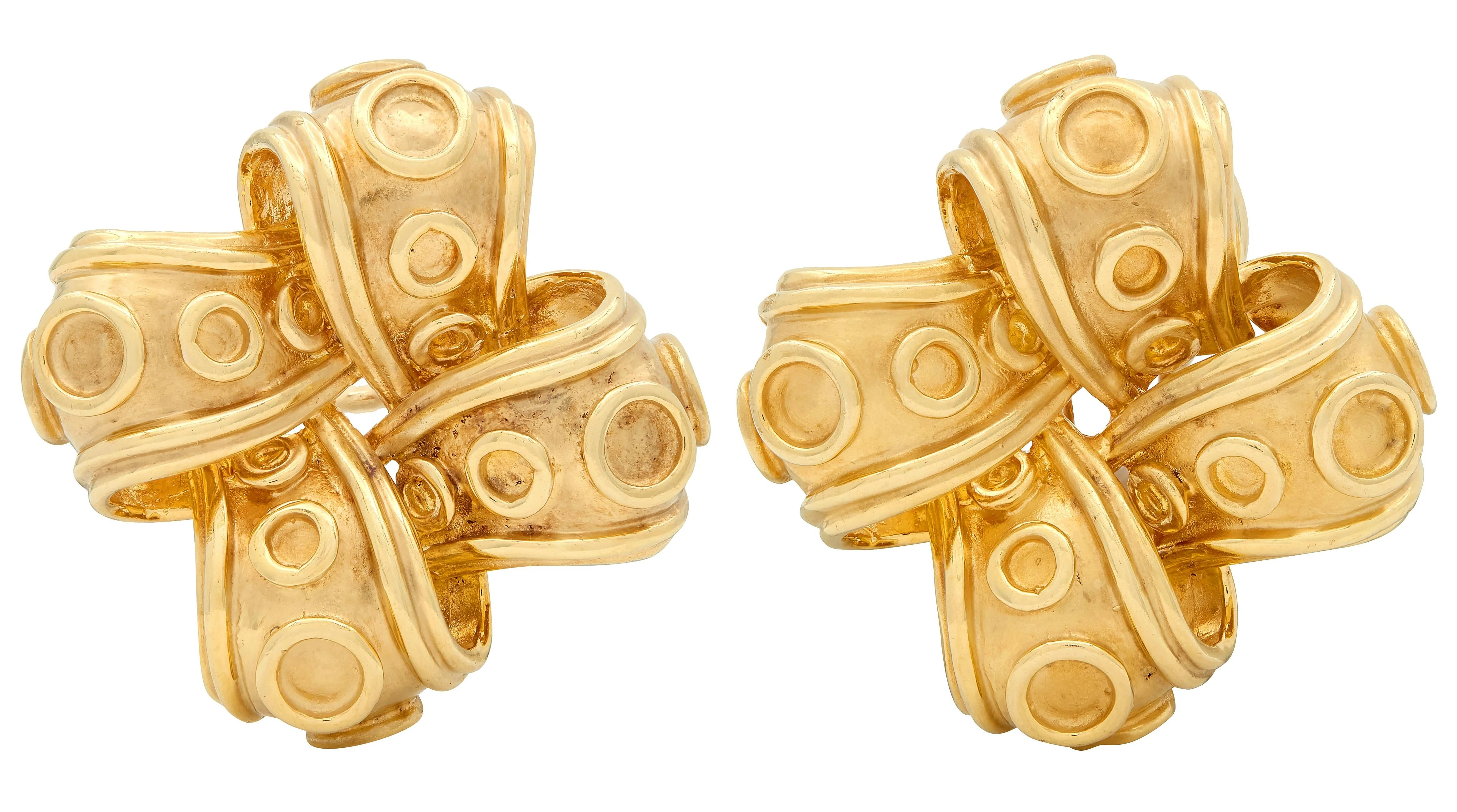 Tiffany & Co. 1990's 18 Karat Yellow Gold Vintage Ribbon Knot Earrings