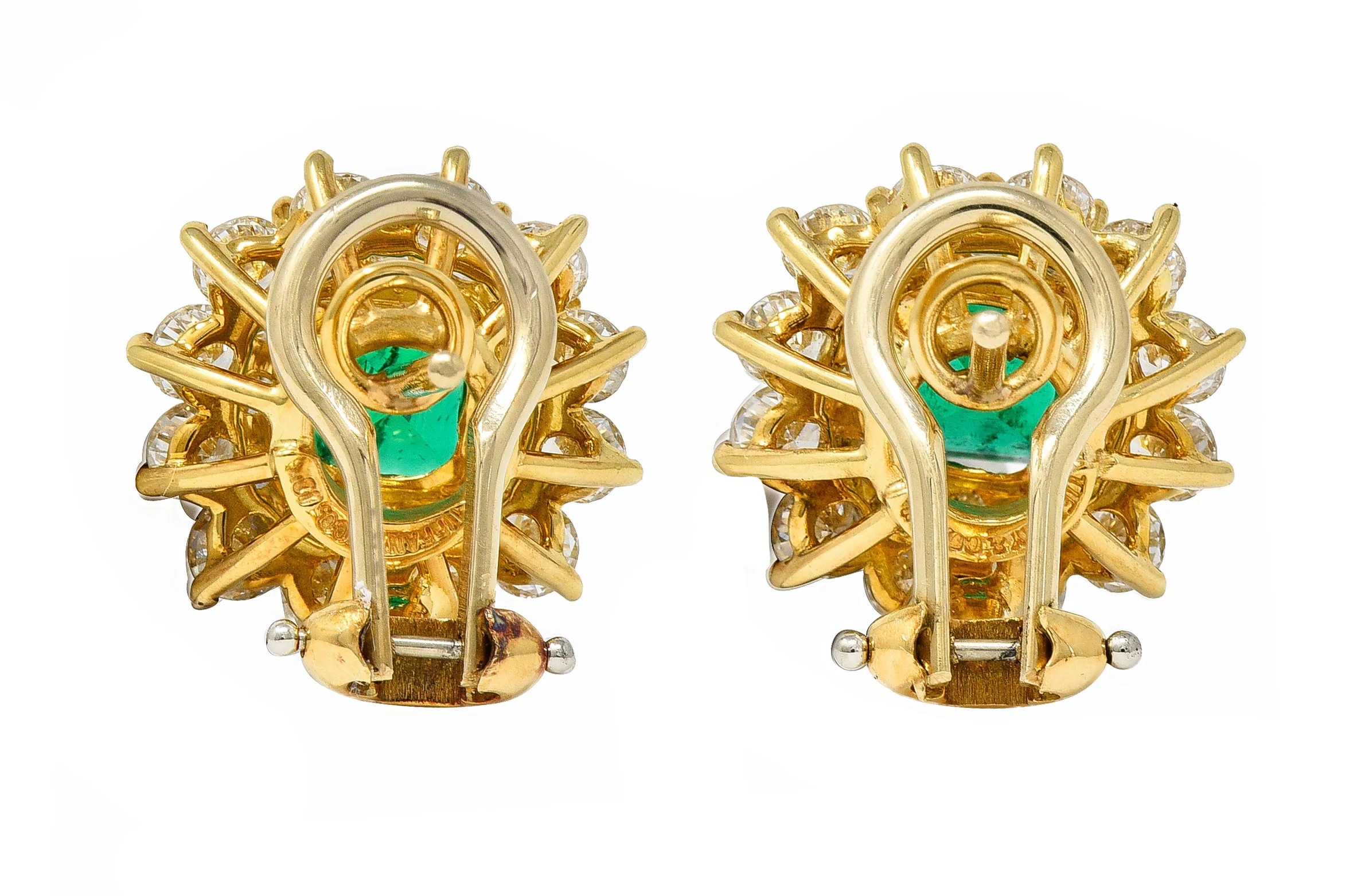 Tiffany & Co. 3.58 CTW Emerald Diamond 18 Karat Gold Vintage Cluster Earrings - Image 4