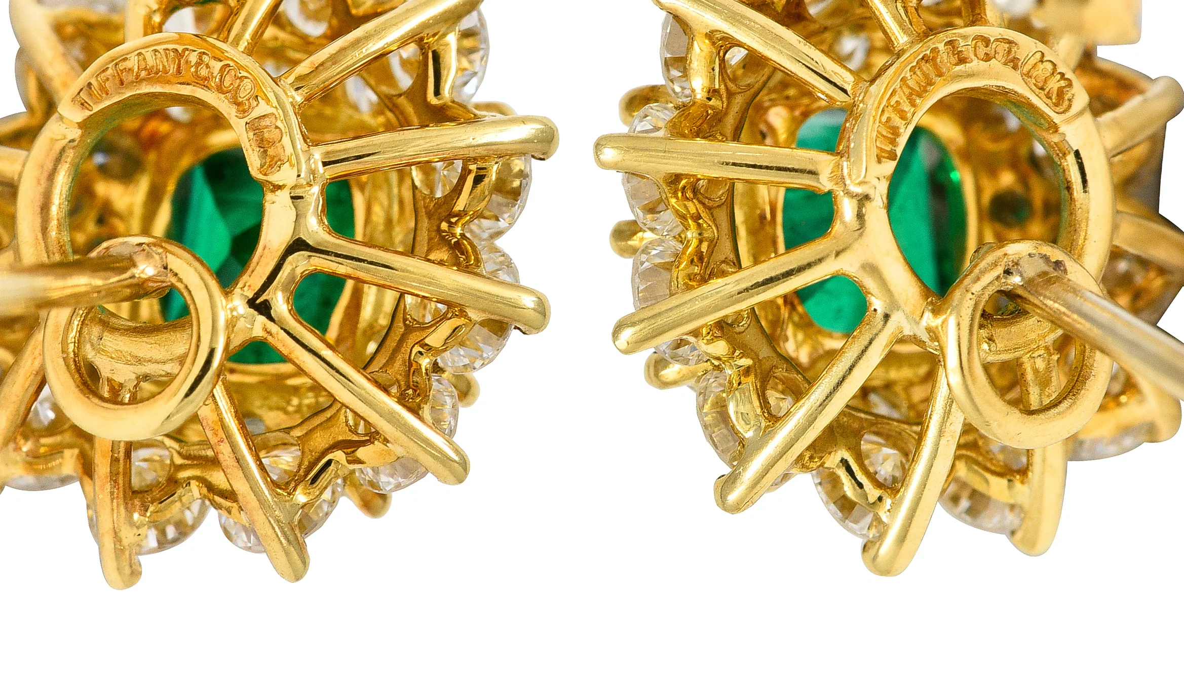 Tiffany & Co. 3.58 CTW Emerald Diamond 18 Karat Gold Vintage Cluster Earrings - Image 5