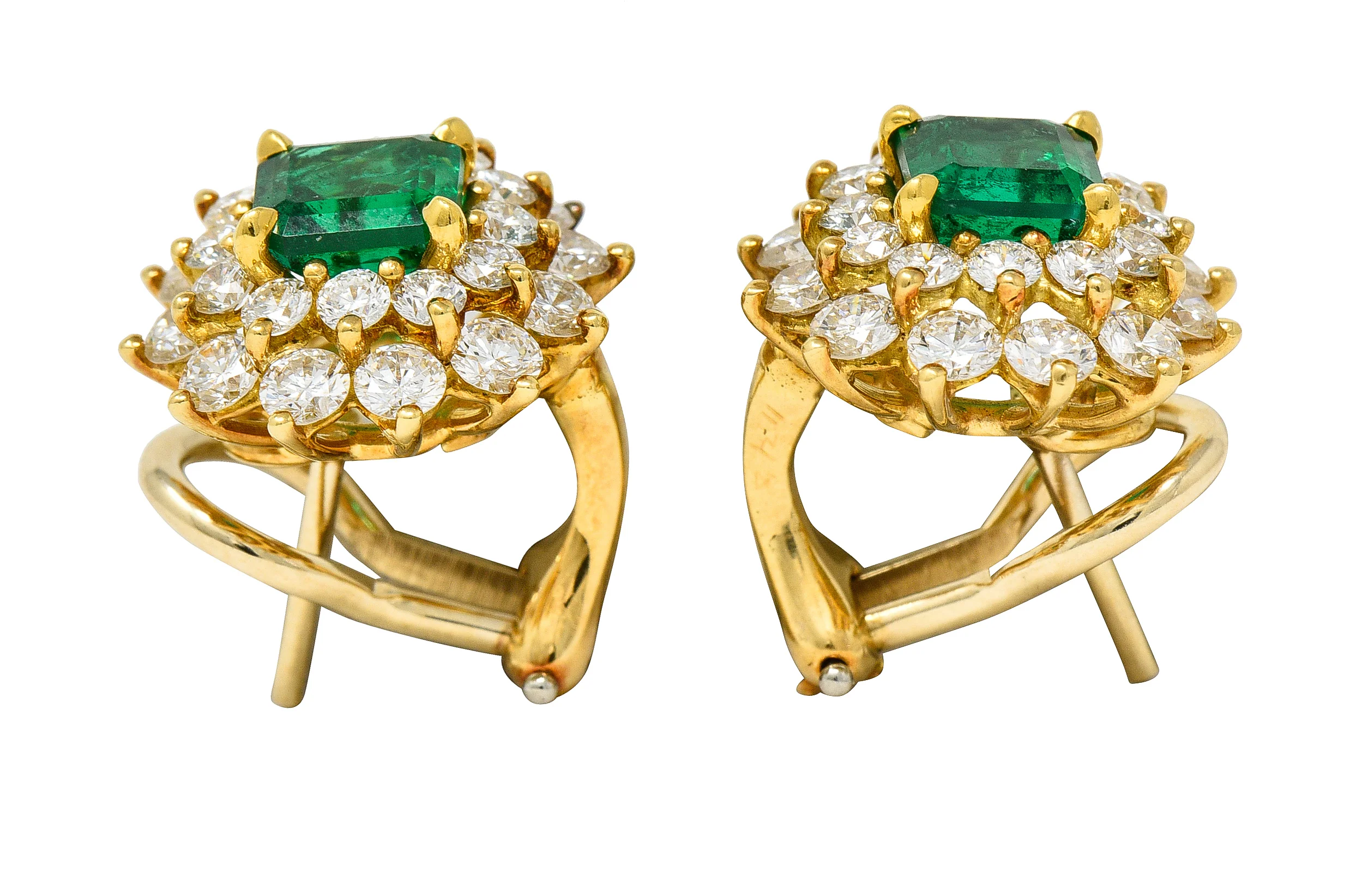 Tiffany & Co. 3.58 CTW Emerald Diamond 18 Karat Gold Vintage Cluster Earrings - Image 7