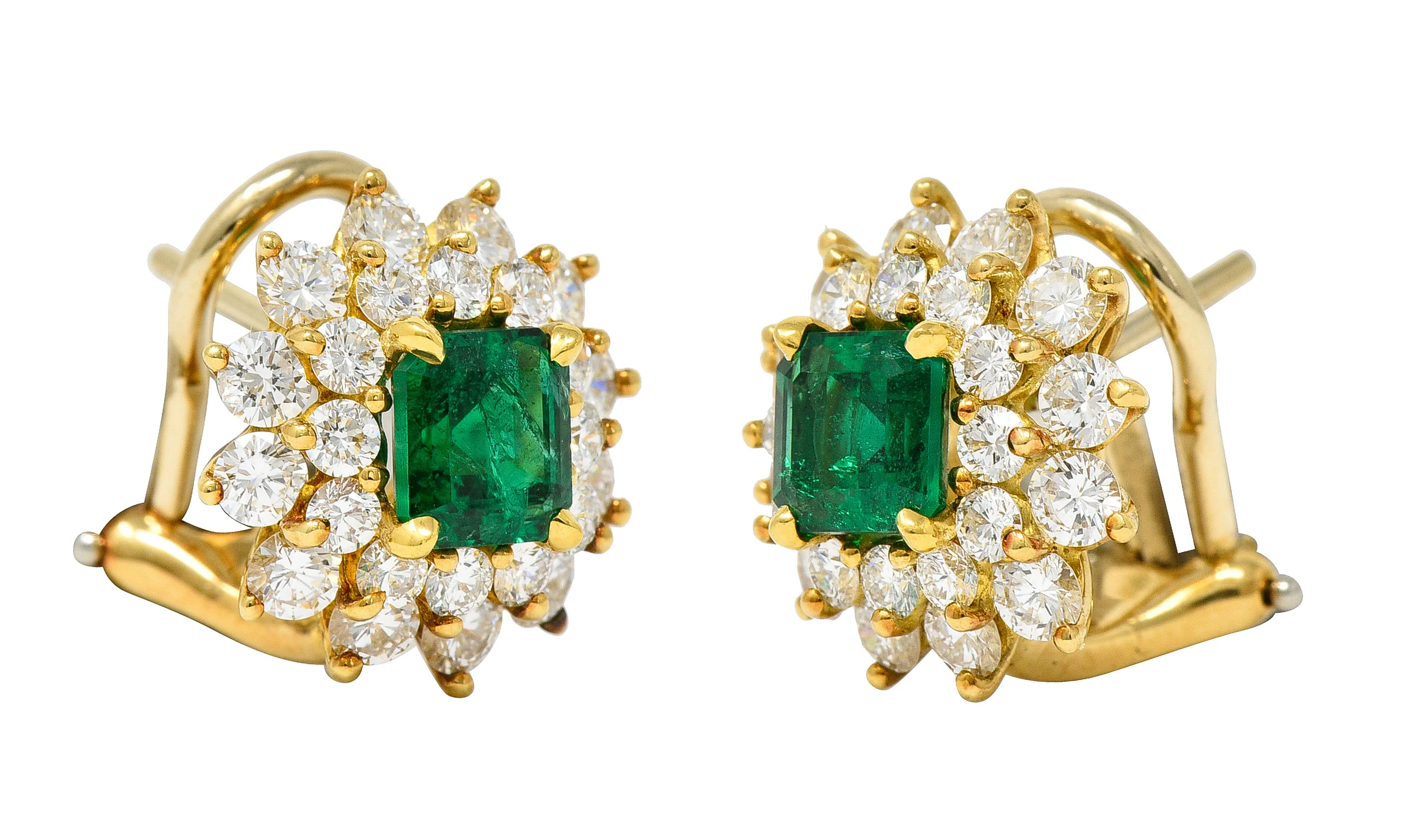 Tiffany & Co. 3.58 CTW Emerald Diamond 18 Karat Gold Vintage Cluster Earrings - Image 8