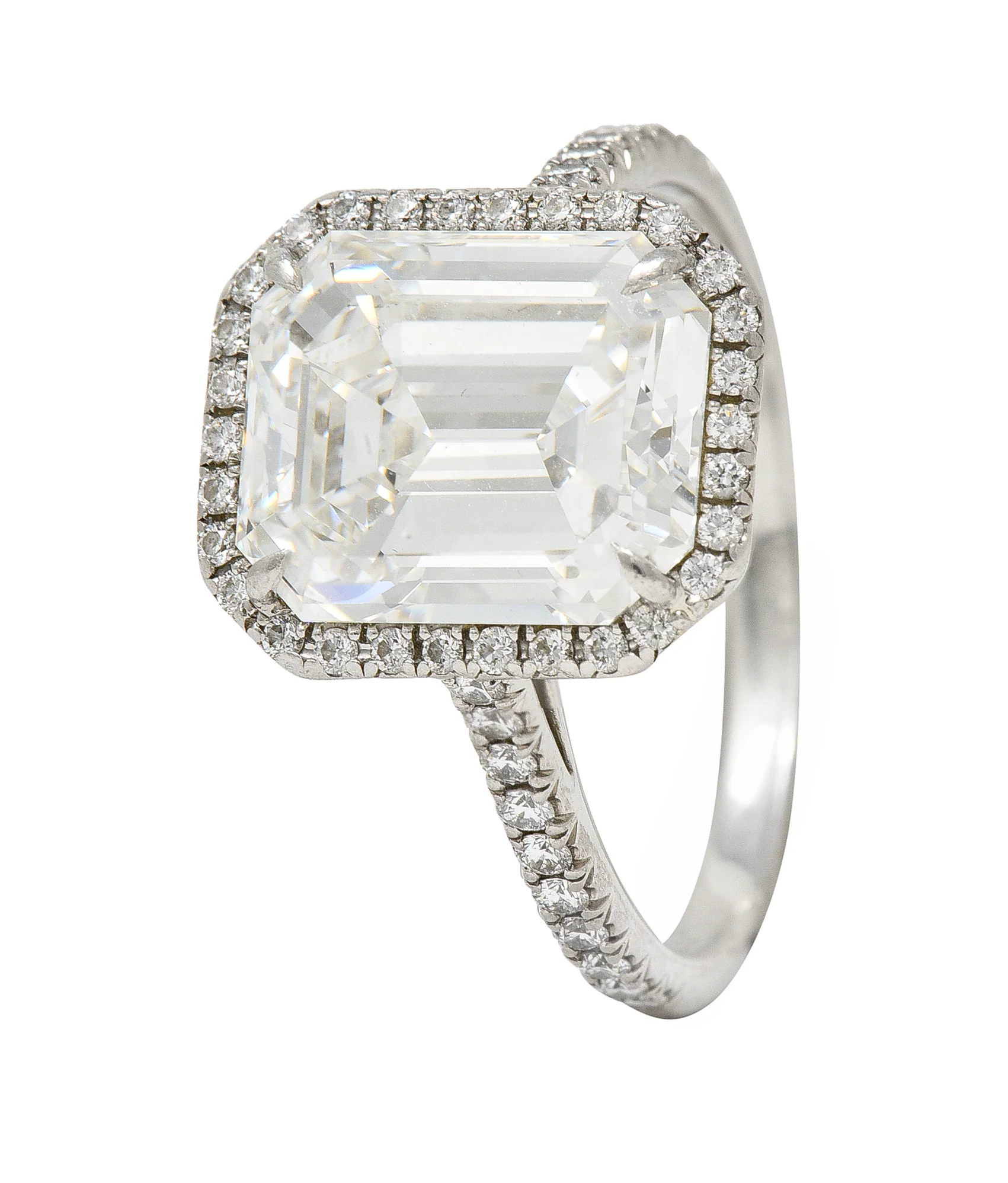 Tiffany & Co. 5.35 CTW Emerald Cut Diamond Platinum Soleste Halo Engagement Ring - Image 11