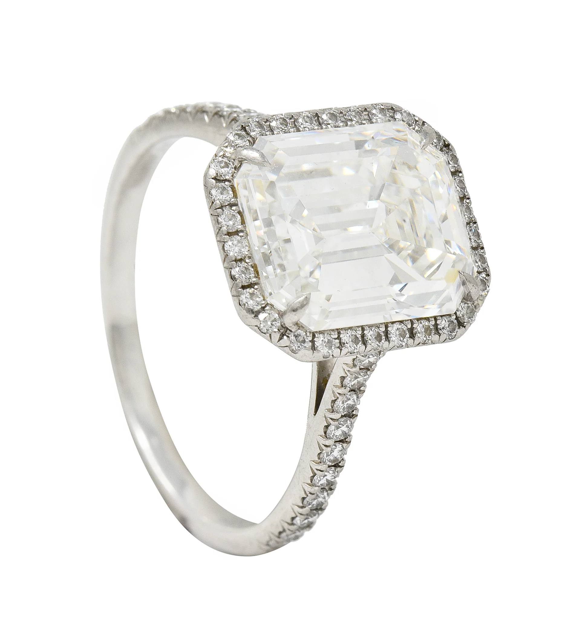Tiffany & Co. 5.35 CTW Emerald Cut Diamond Platinum Soleste Halo Engagement Ring - Image 13
