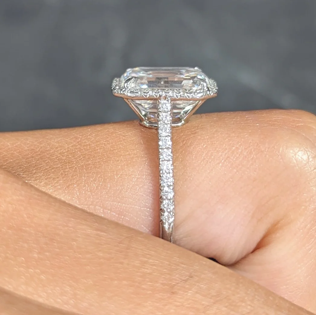 Tiffany & Co. 5.35 CTW Emerald Cut Diamond Platinum Soleste Halo Engagement Ring - Image 16