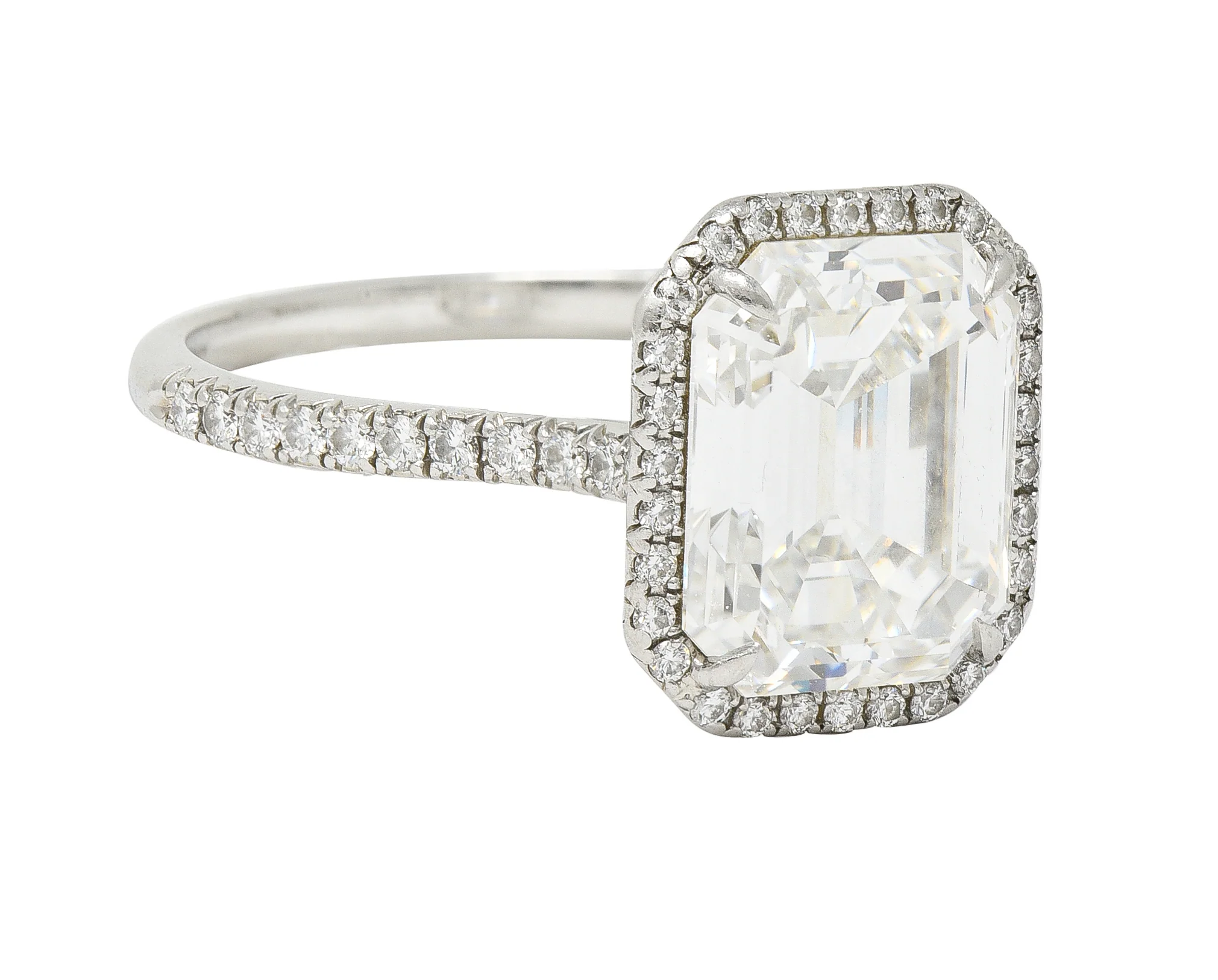 Tiffany & Co. 5.35 CTW Emerald Cut Diamond Platinum Soleste Halo Engagement Ring - Image 4