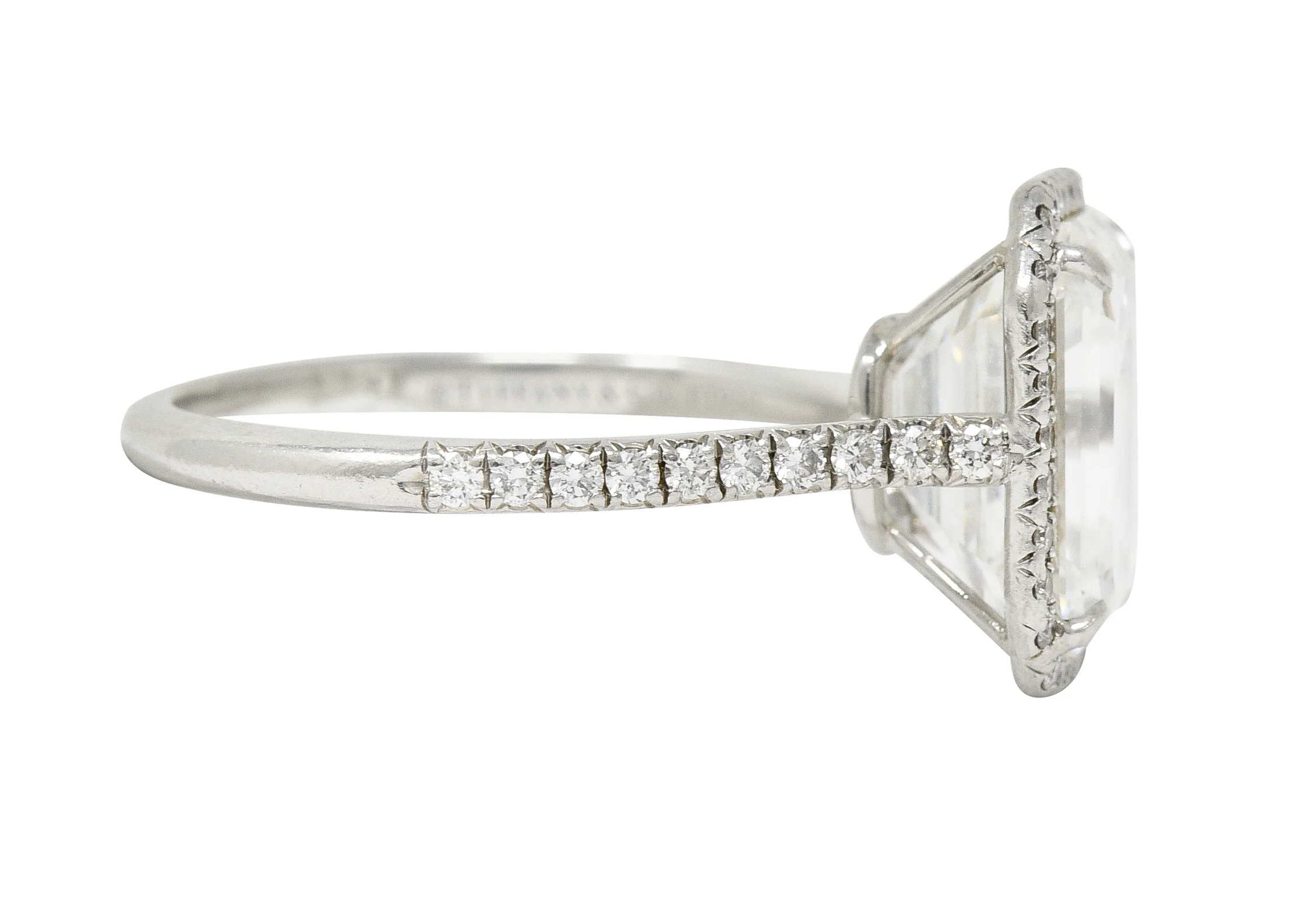 Tiffany & Co. 5.35 CTW Emerald Cut Diamond Platinum Soleste Halo Engagement Ring - Image 5