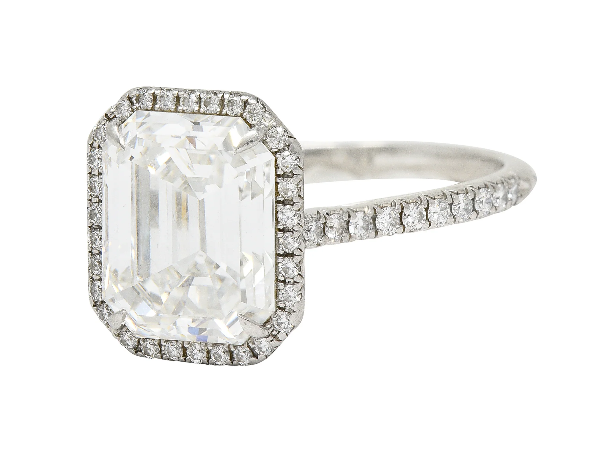 Tiffany & Co. 5.35 CTW Emerald Cut Diamond Platinum Soleste Halo Engagement Ring - Image 8
