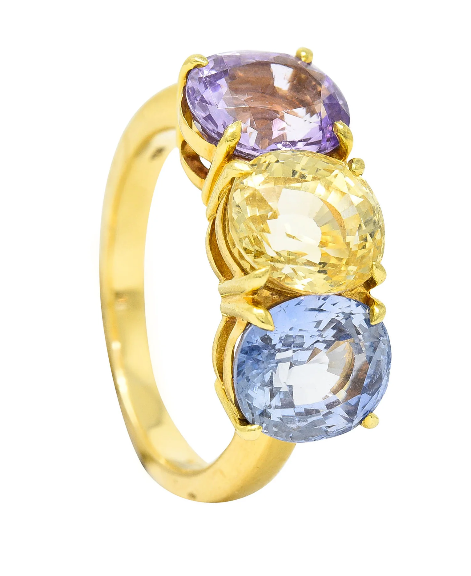 Tiffany & Co. 8.79 CTW Pastel Colored Sapphire 18 Karat Gold Three Stone Ring - Image 12