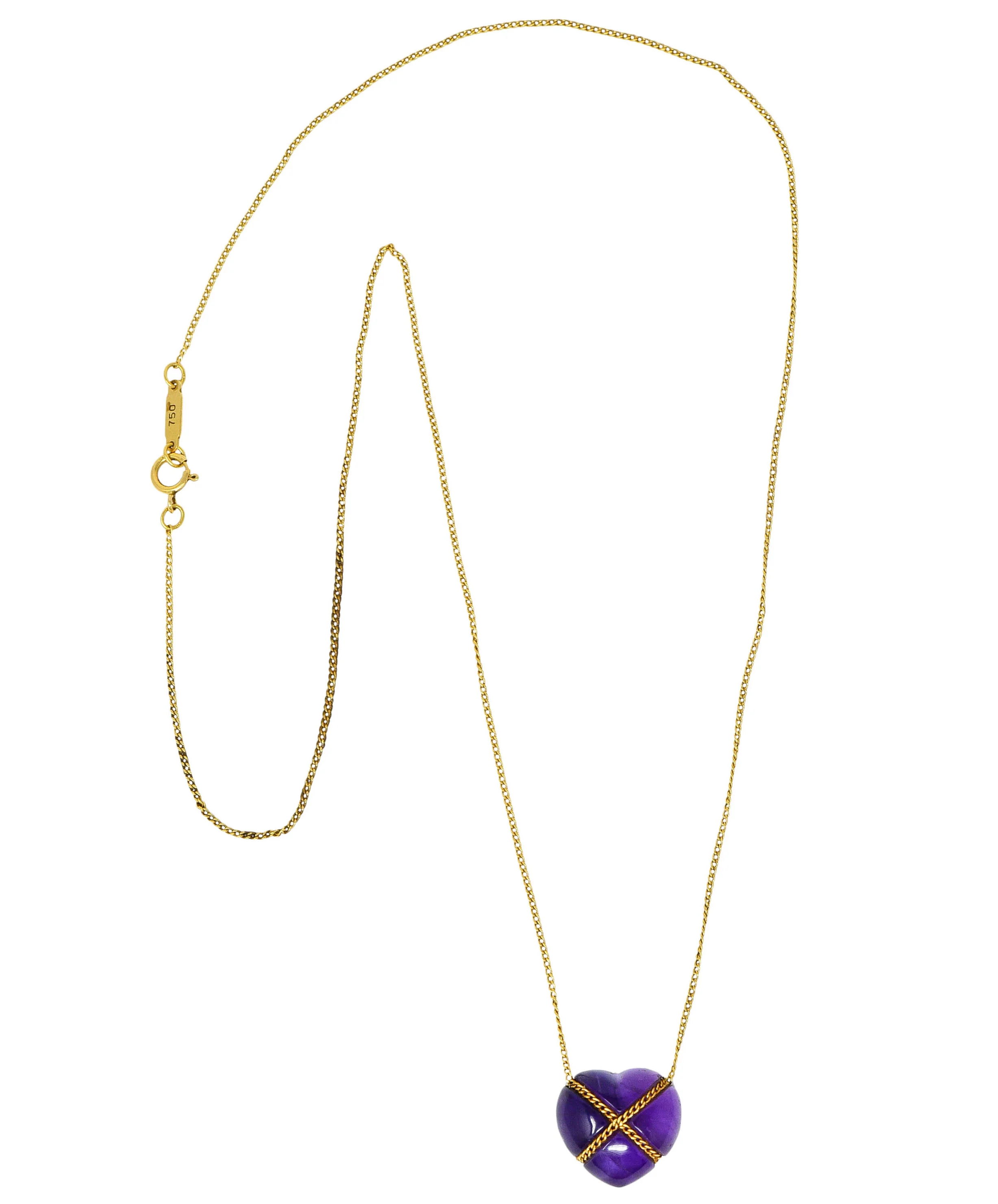 Tiffany & Co. Amethyst 18 Karat Gold Cross My Heart Necklace - Image 2