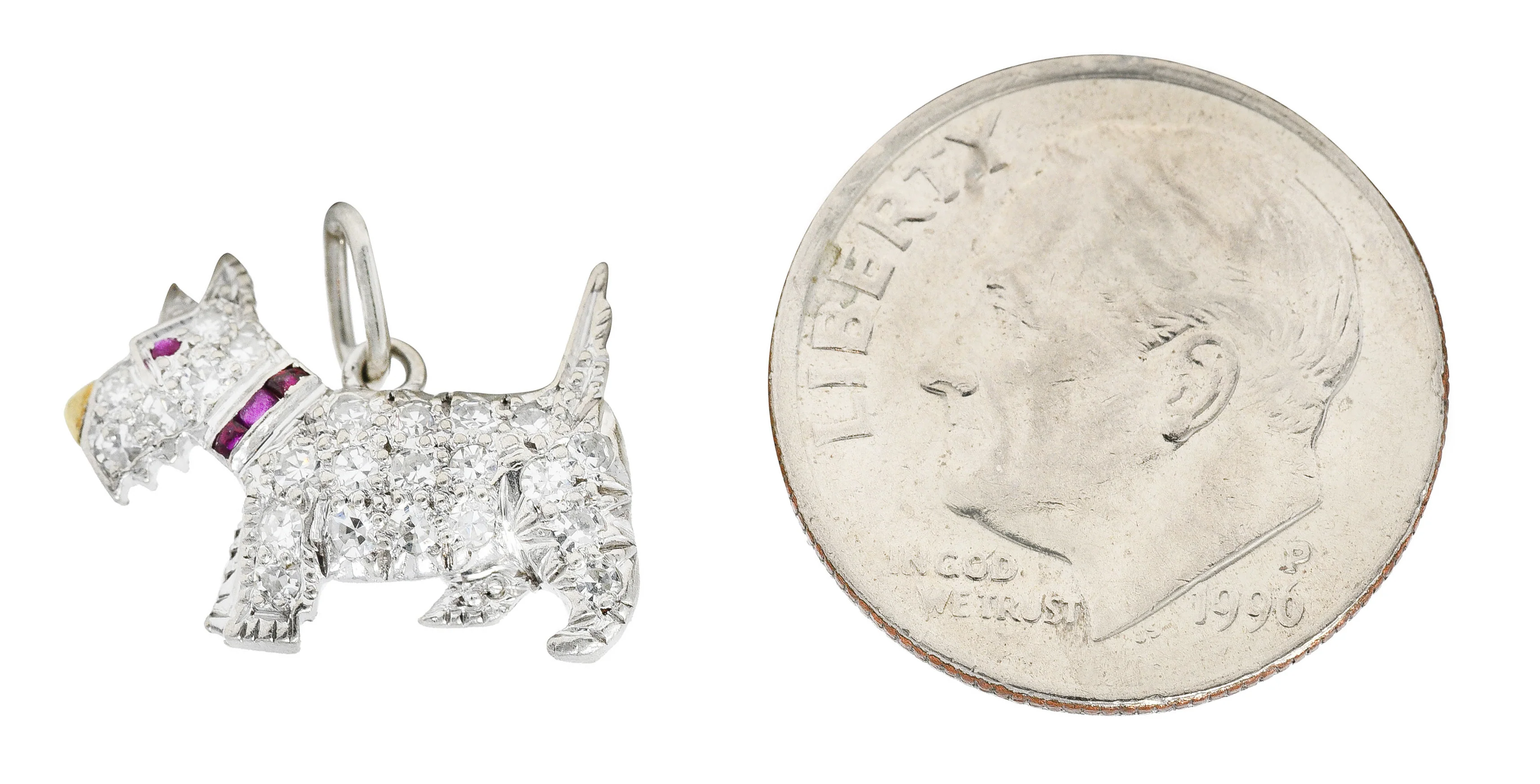 Tiffany & Co. Art Deco 0.35 CTW Pave Diamond Ruby Platinum Scottish Terrier Dog Charm - Image 6