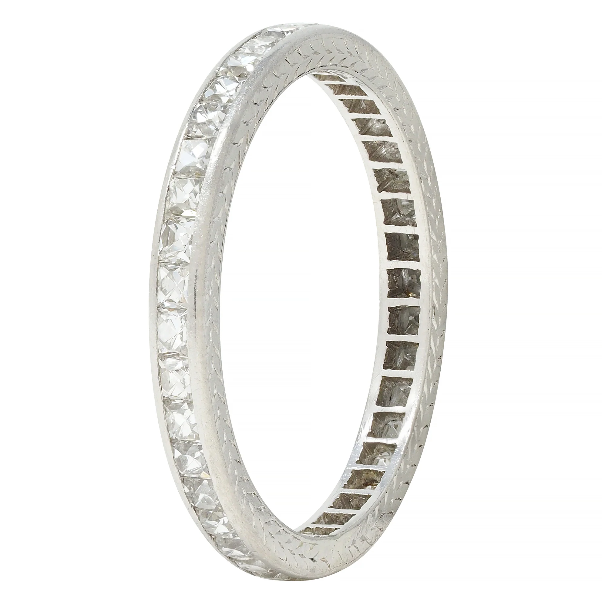 Tiffany & Co. Art Deco 1.17 CTW French Cut Diamond Platinum Wheat Band Ring - Image 7