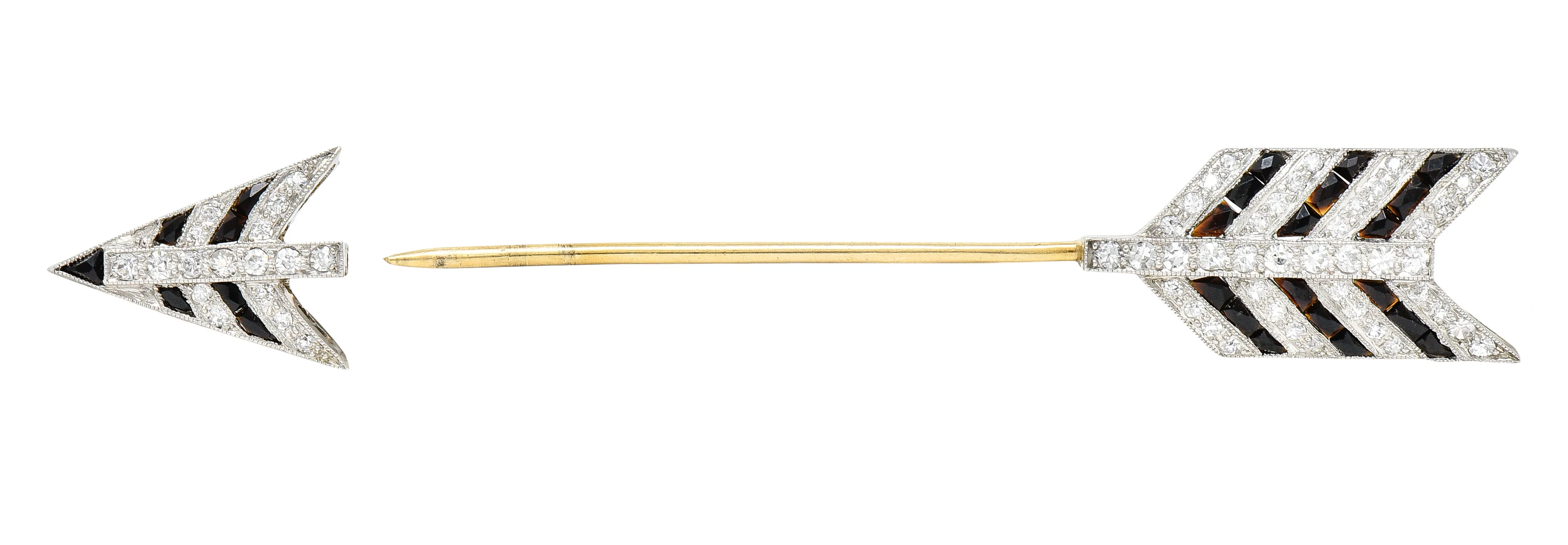 Tiffany & Co. Art Deco Onyx Diamond Platinum Unisex Arrow Jabot Brooch - Image 3