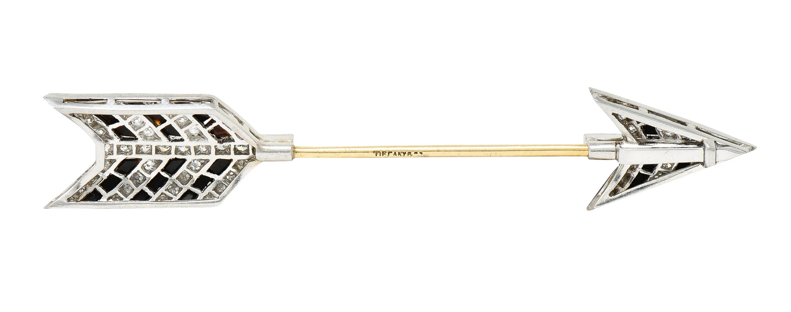 Tiffany & Co. Art Deco Onyx Diamond Platinum Unisex Arrow Jabot Brooch - Image 5