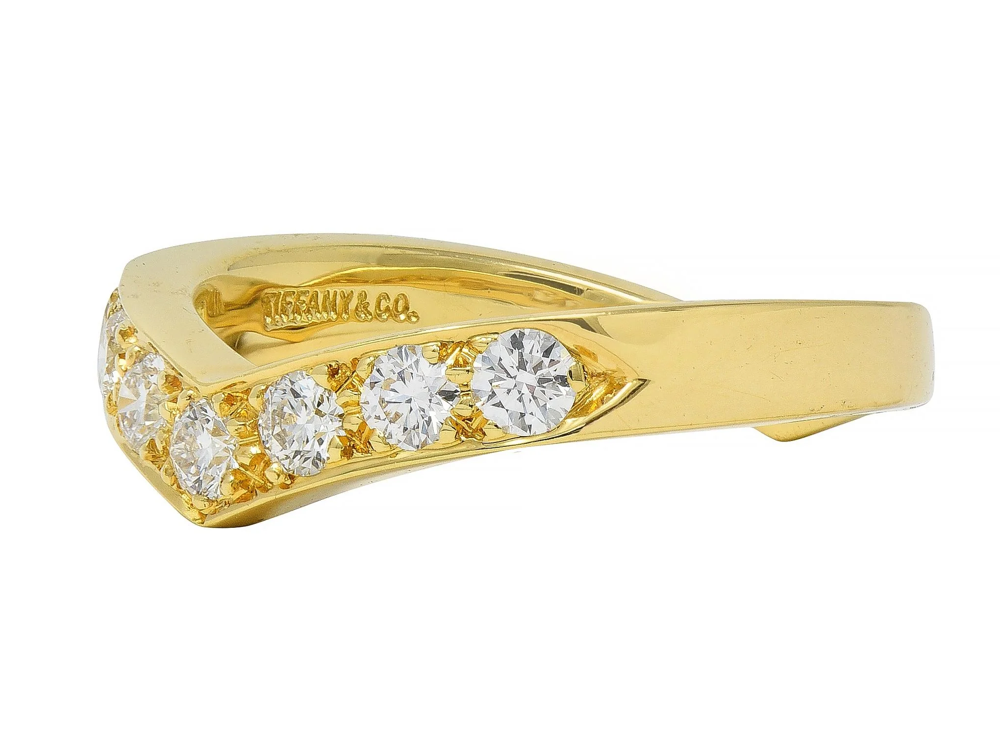 Tiffany & Co. Diamond 18 Karat Yellow Gold Chevron Contour V Band Ring - Image 4