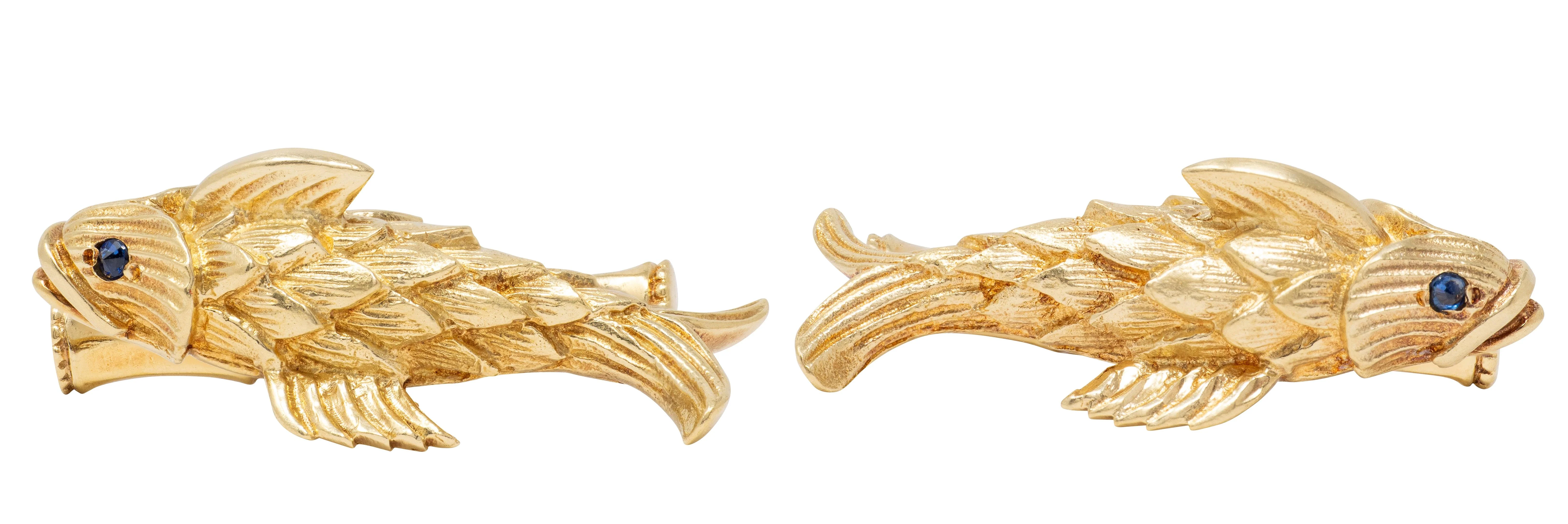 Tiffany & Co. Jean Schlumberger 1960's Sapphire 18 Karat Yellow Gold Vintage Koi Fish Cufflinks - Image 2