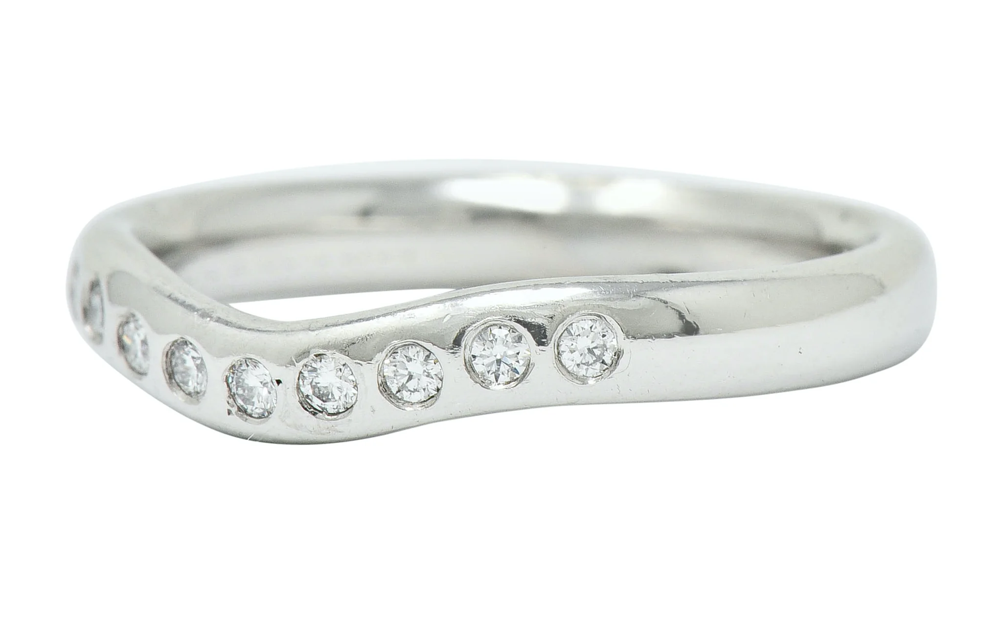 Tiffany & Co. Vintage Diamond Platinum Chevron Contour Band Ring - Image 6