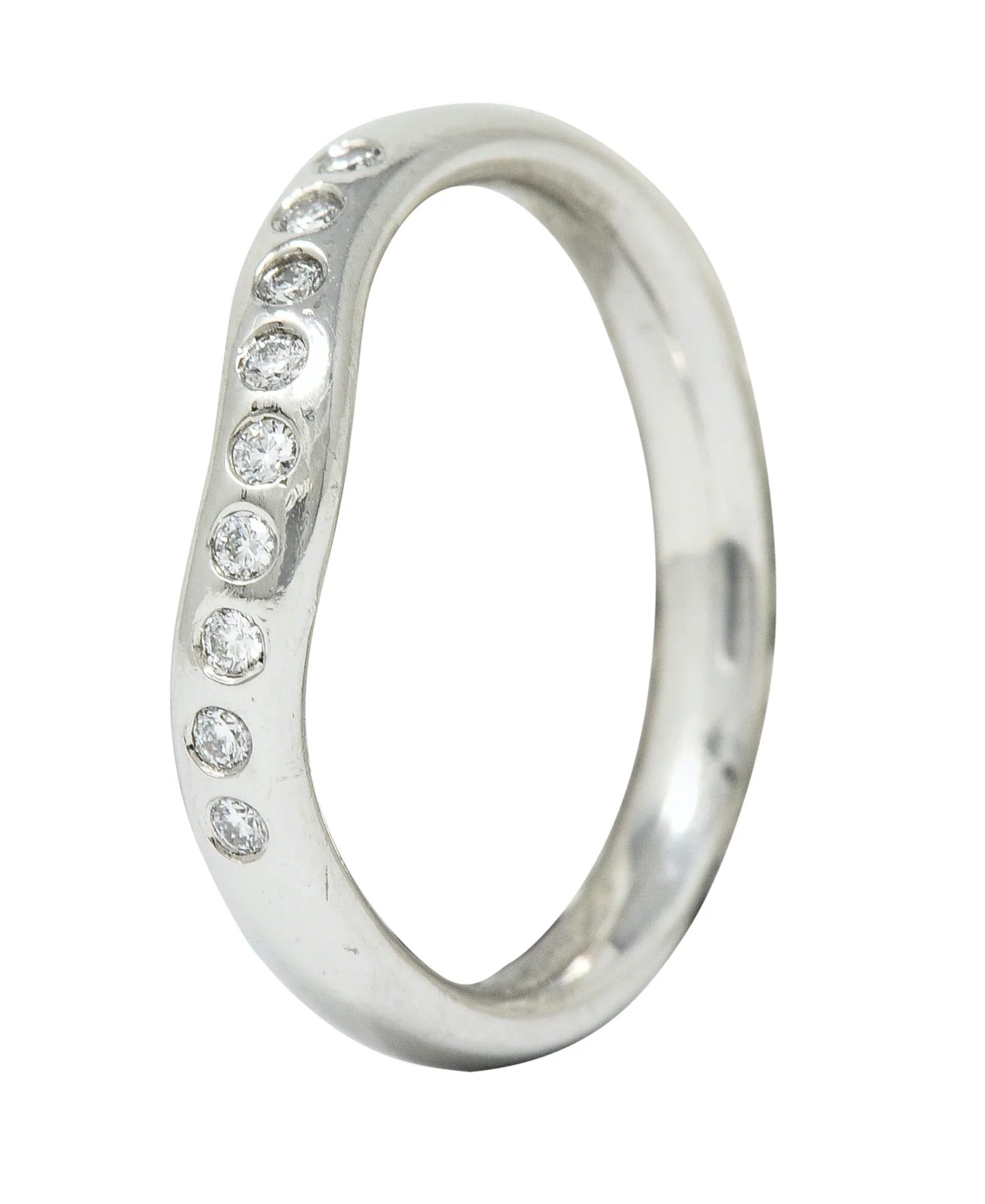 Tiffany & Co. Vintage Diamond Platinum Chevron Contour Band Ring - Image 8