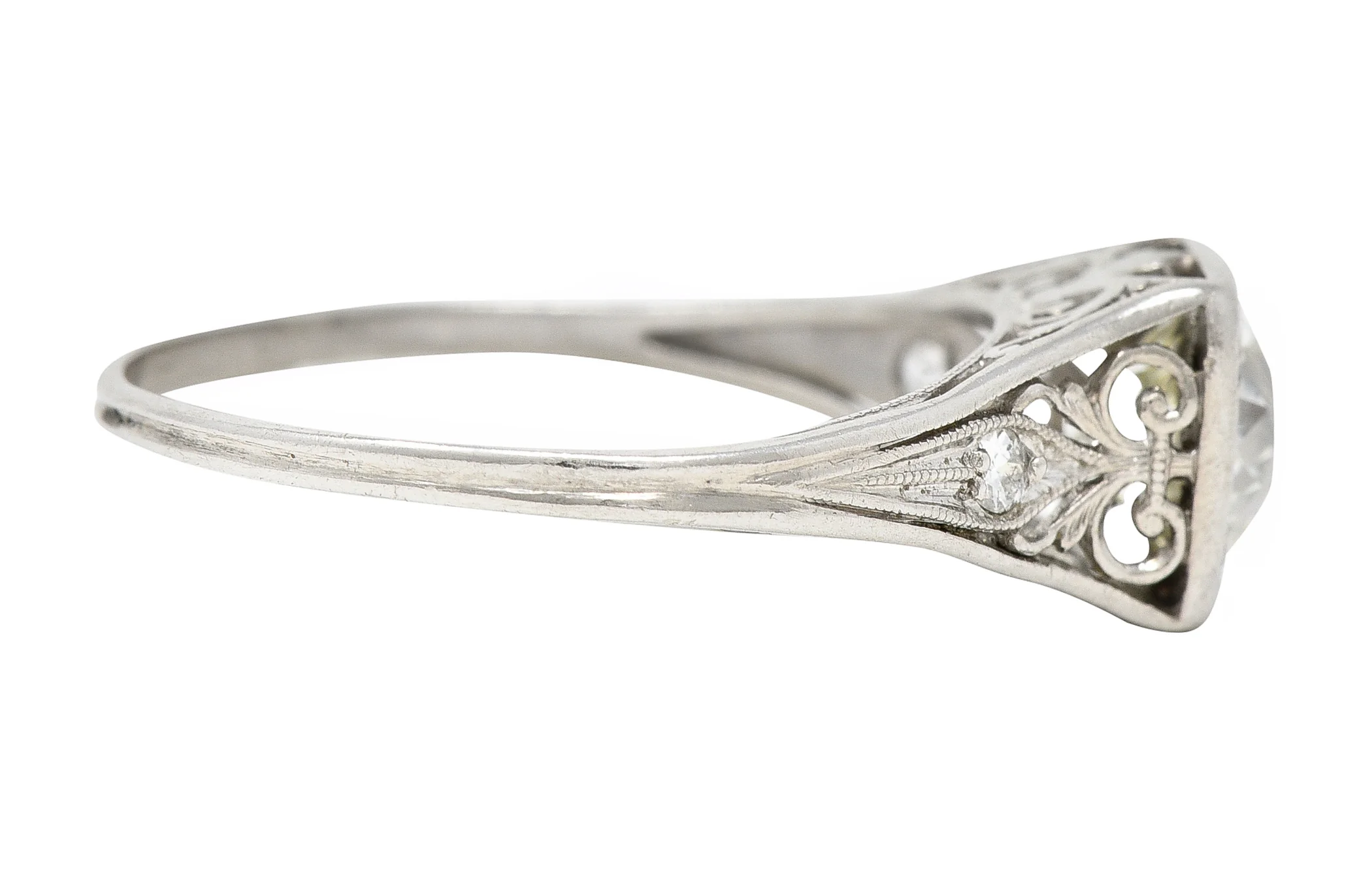 Traub Mfg. Art Deco 1.07 CTW Diamond Platinum Scrolling Vintage Engagement Ring - Image 3