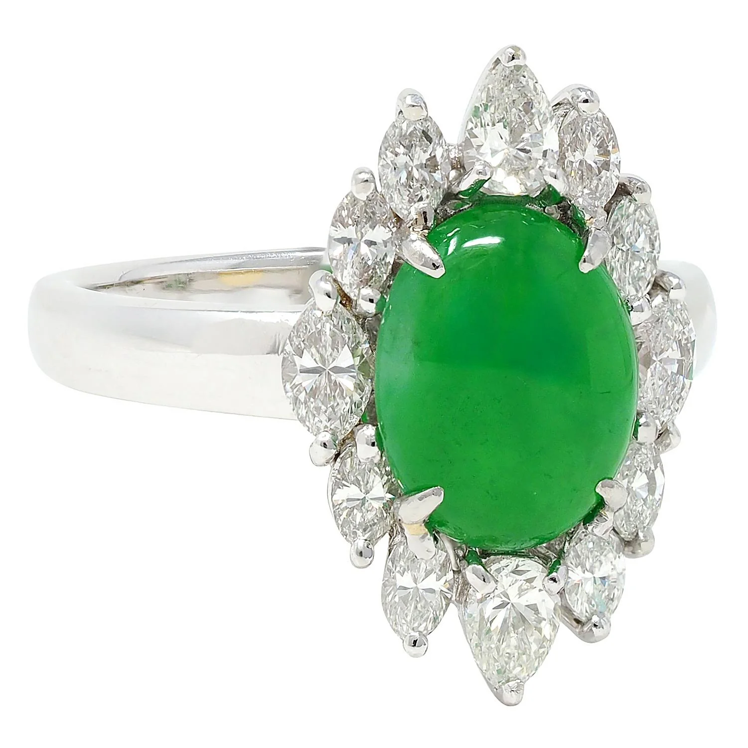 Type A Jadeite Jade Fei Cui Diamond Platinum Halo Ring GIA - Image 2