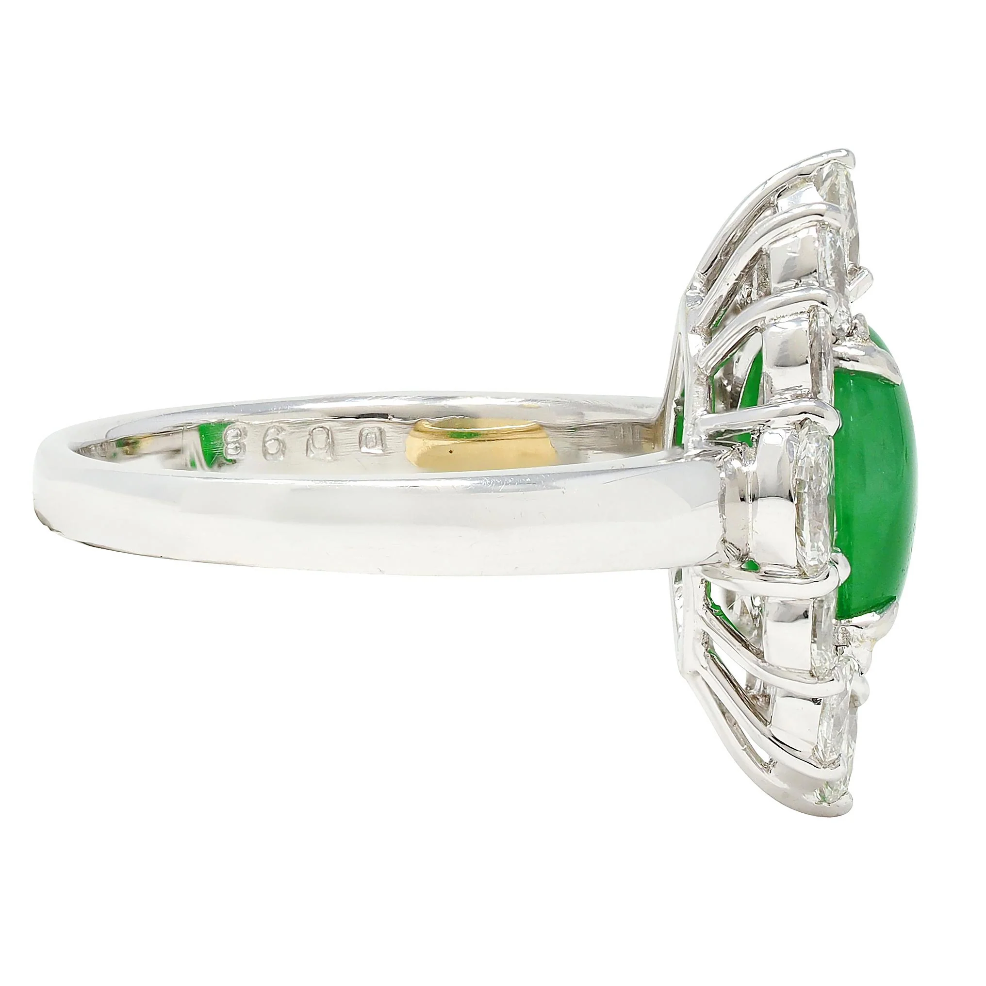 Type A Jadeite Jade Fei Cui Diamond Platinum Halo Ring GIA - Image 3