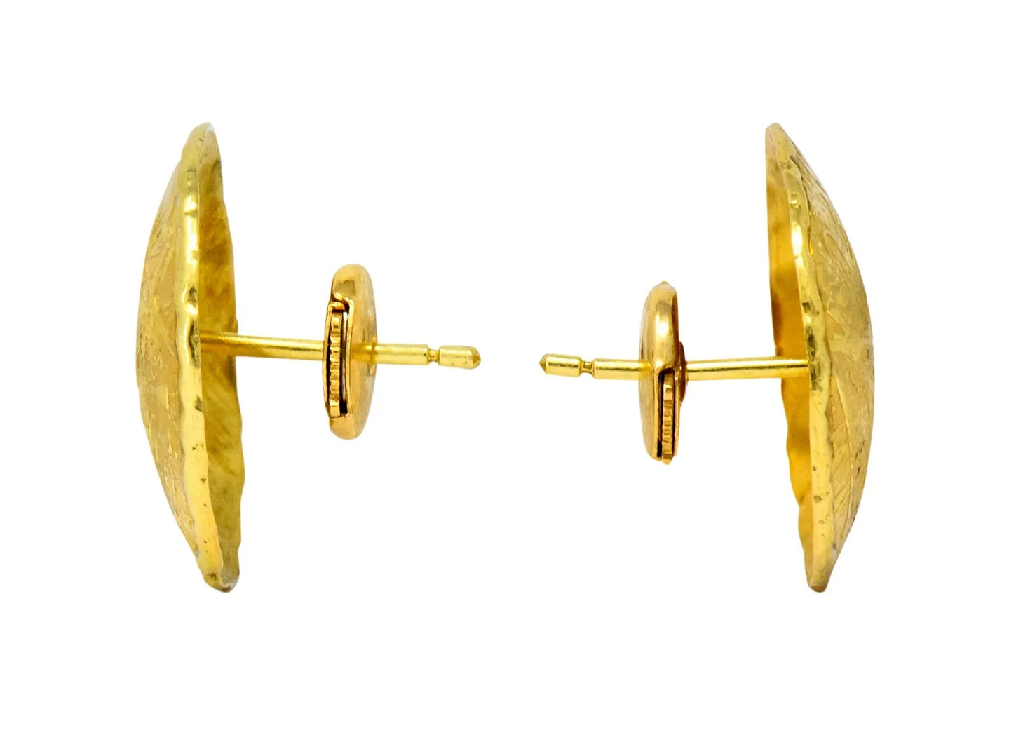 Unoaerre 18 Karat Yellow Gold Textured Disc Earrings - Image 4