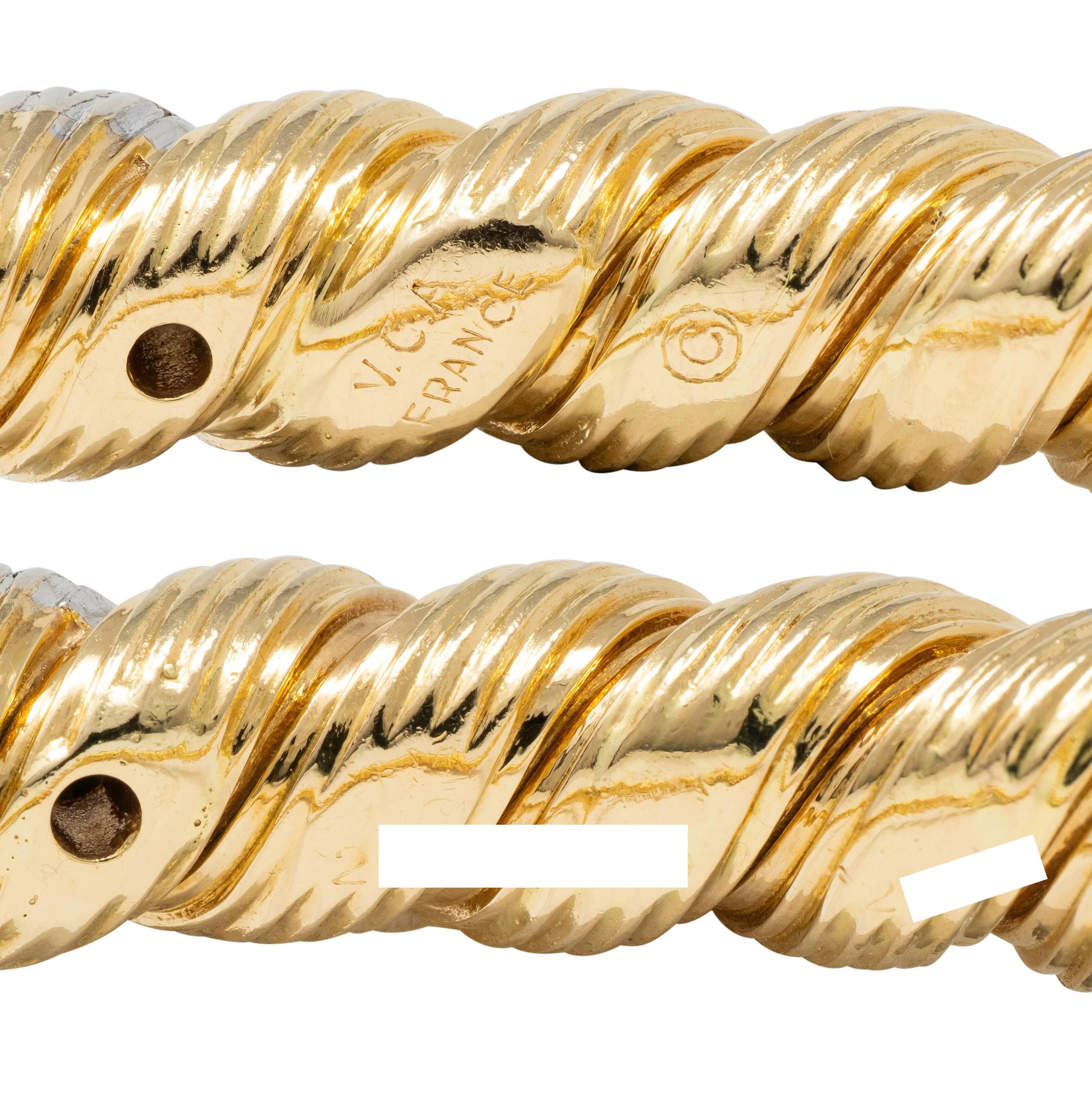 Van Cleef & Arpels 1960's Diamond 18 Karat Yellow Gold Platinum Vintage Twisted Bangle Bracelet - Image 5
