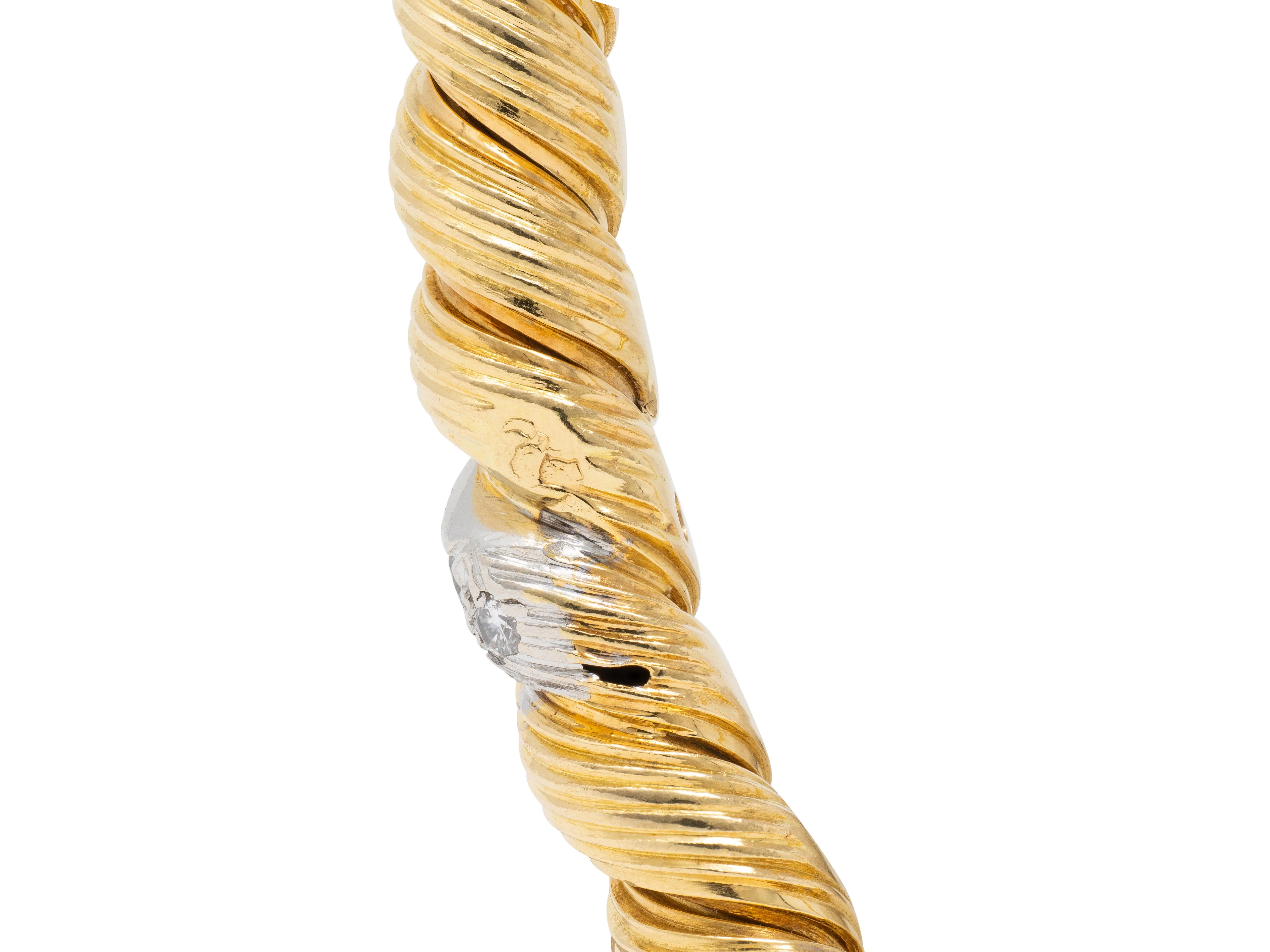 Van Cleef & Arpels 1960's Diamond 18 Karat Yellow Gold Platinum Vintage Twisted Bangle Bracelet - Image 6