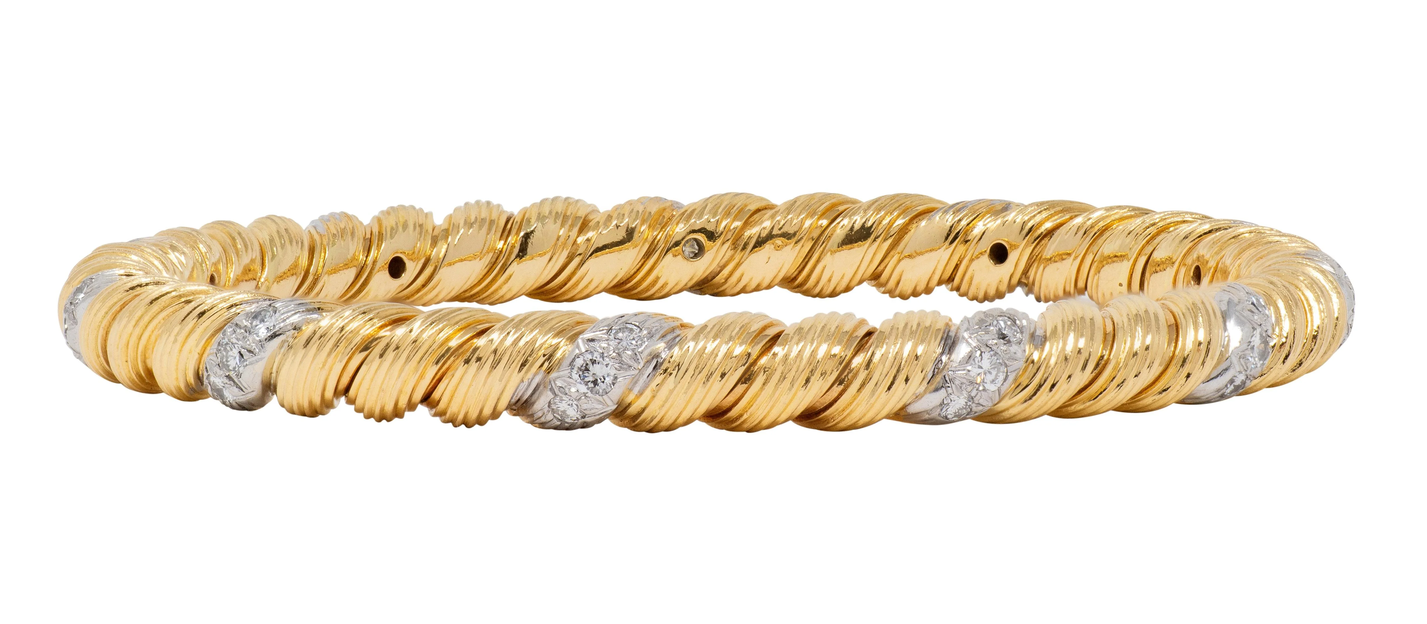 Van Cleef & Arpels 1960's Diamond 18 Karat Yellow Gold Platinum Vintage Twisted Bangle Bracelet - Image 7