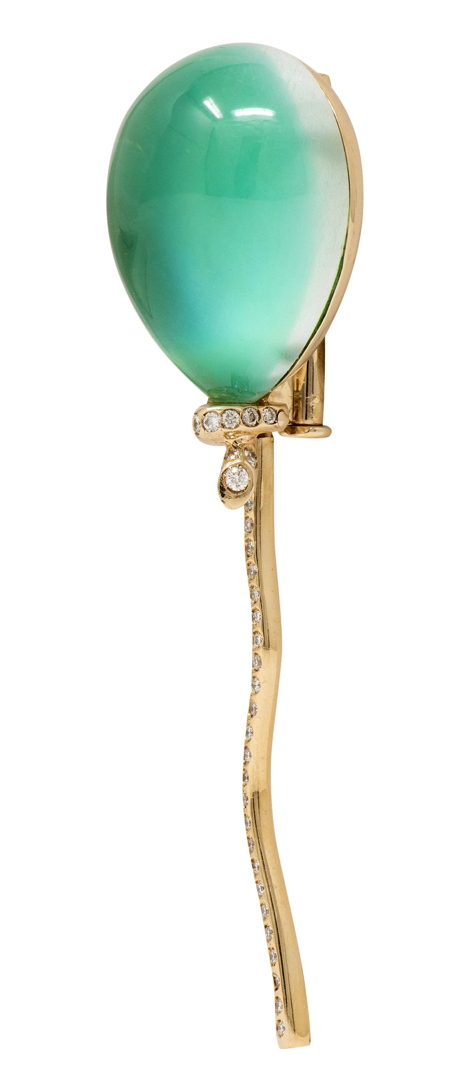 Vhernier 2000's Chrysoprase Diamond 18 Karat White Gold Contemporary Palloncino Balloon Brooch - Image 4