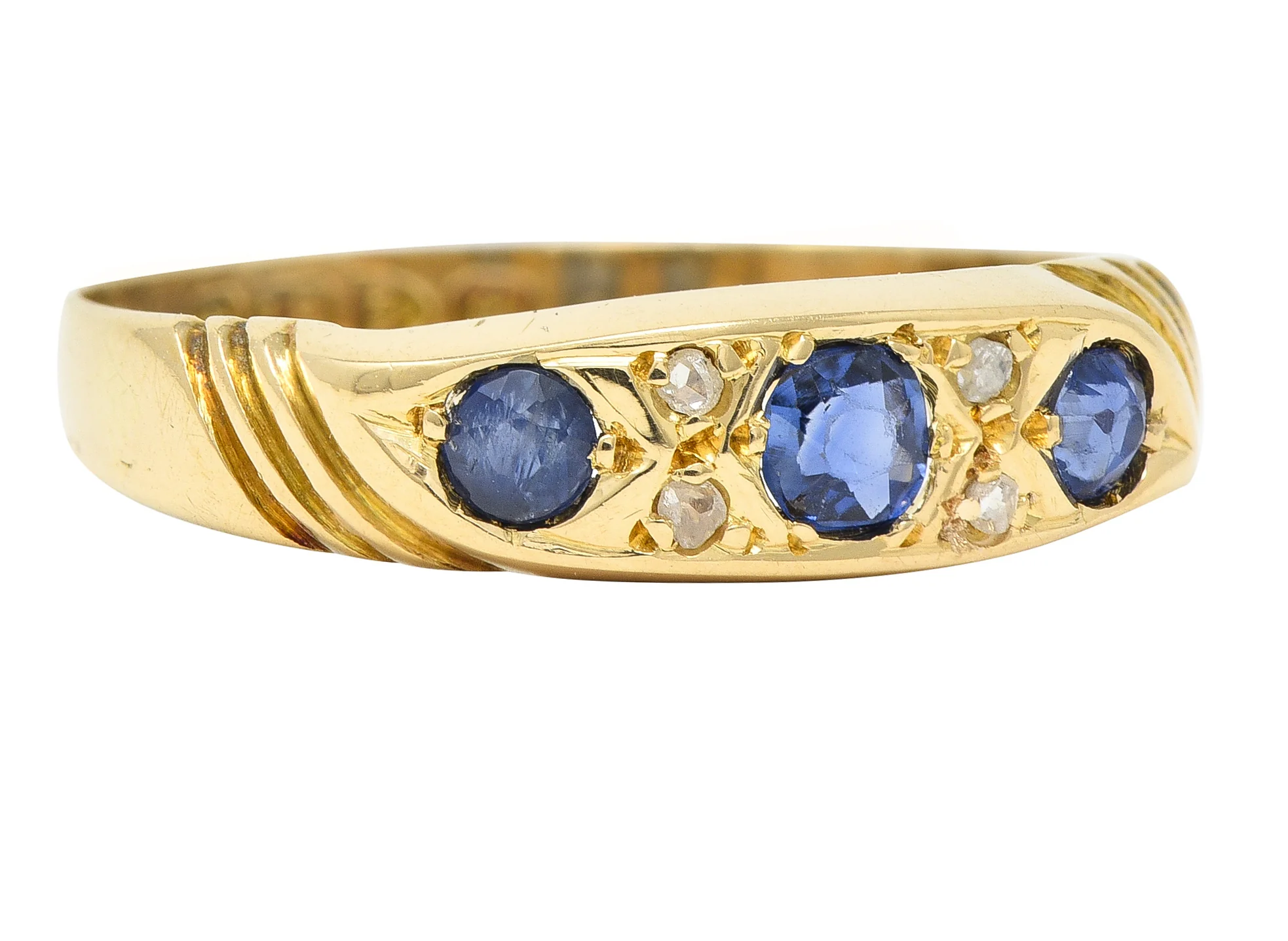 Victorian 0.40 CTW Sapphire Diamond 18 Karat Yellow Gold Antique Band Ring - Image 2