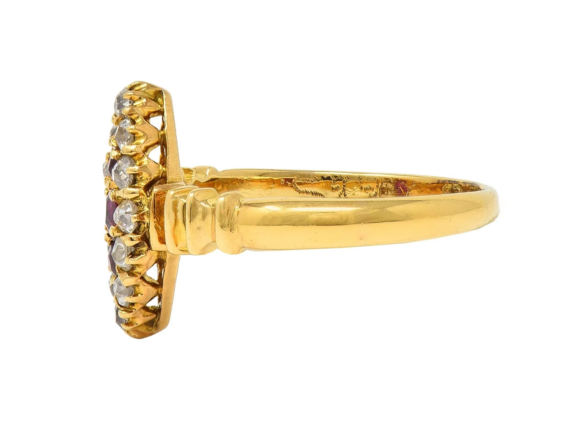 Victorian 0.62 CTW Ruby Diamond 18 Karat Yellow Gold Antique Navette Ring - Image 5