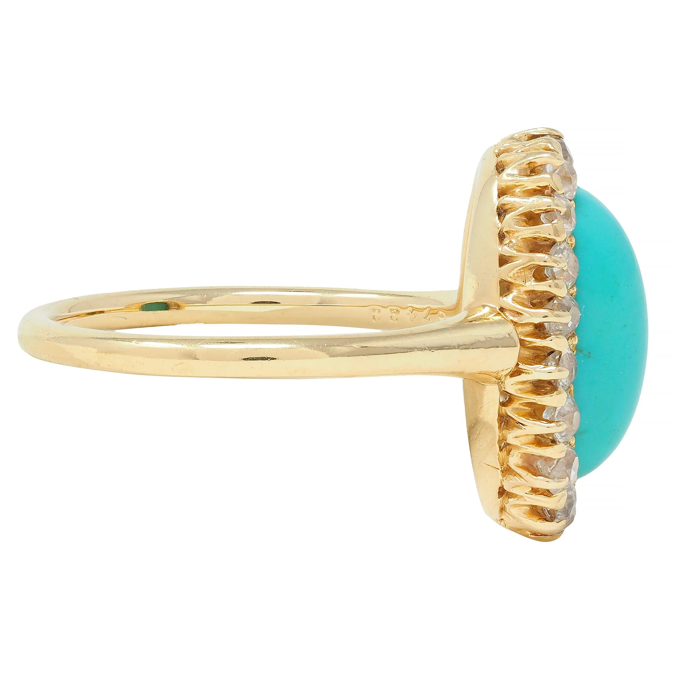 Victorian 0.72 CTW Diamond Turquoise 18 Karat Yellow Gold Antique Halo Ring - Image 3
