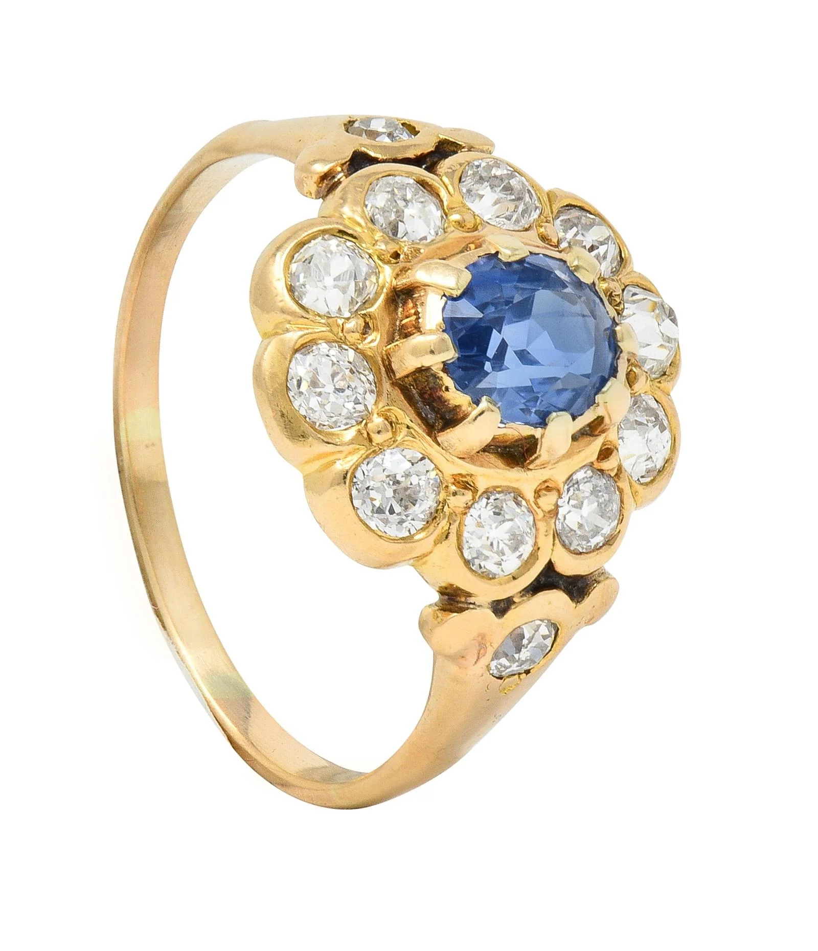Victorian 1.37 CTW Sapphire Diamond 14 Karat Yellow Gold Antique Halo Ring - Image 11
