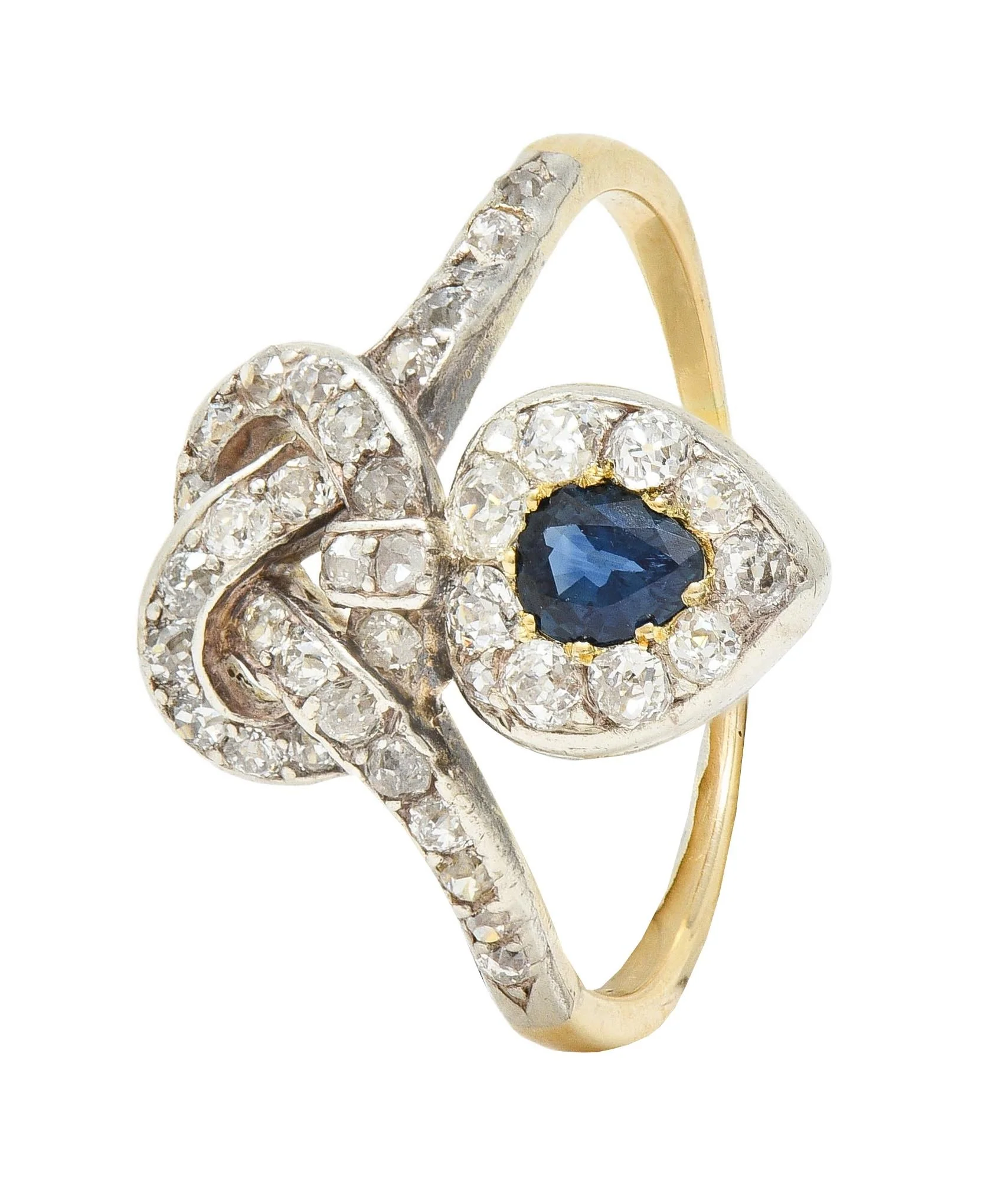 Victorian 1.60 CTW Sapphire Diamond Silver 14 Karat Gold Antique Love Knot Ring - Image 11