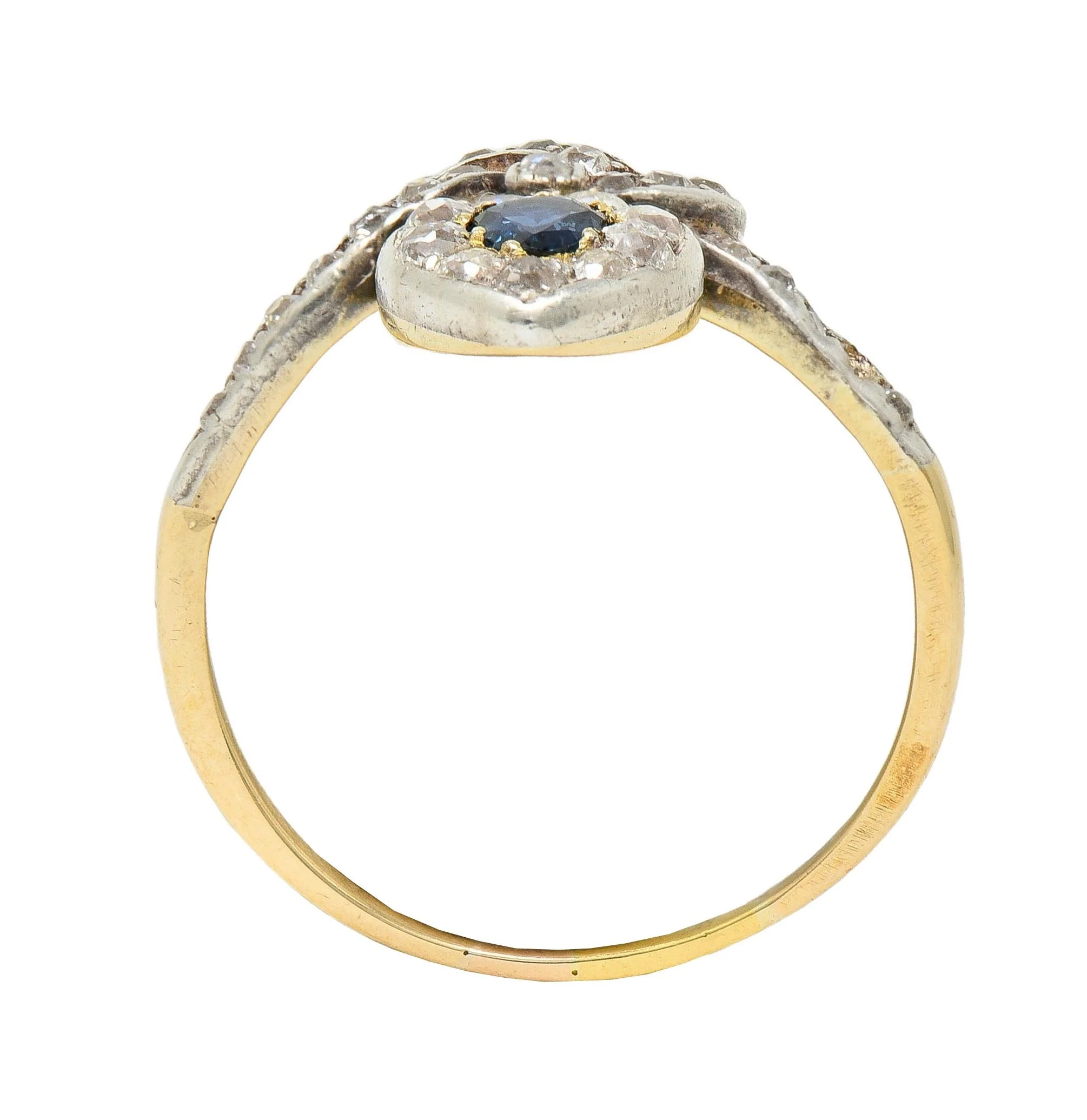 Victorian 1.60 CTW Sapphire Diamond Silver 14 Karat Gold Antique Love Knot Ring - Image 9