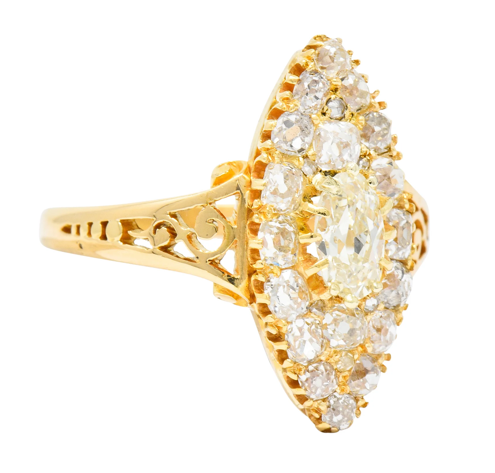 Victorian 1.90 CTW Diamond 18 Karat Gold Navette Cluster Ring - Image 2
