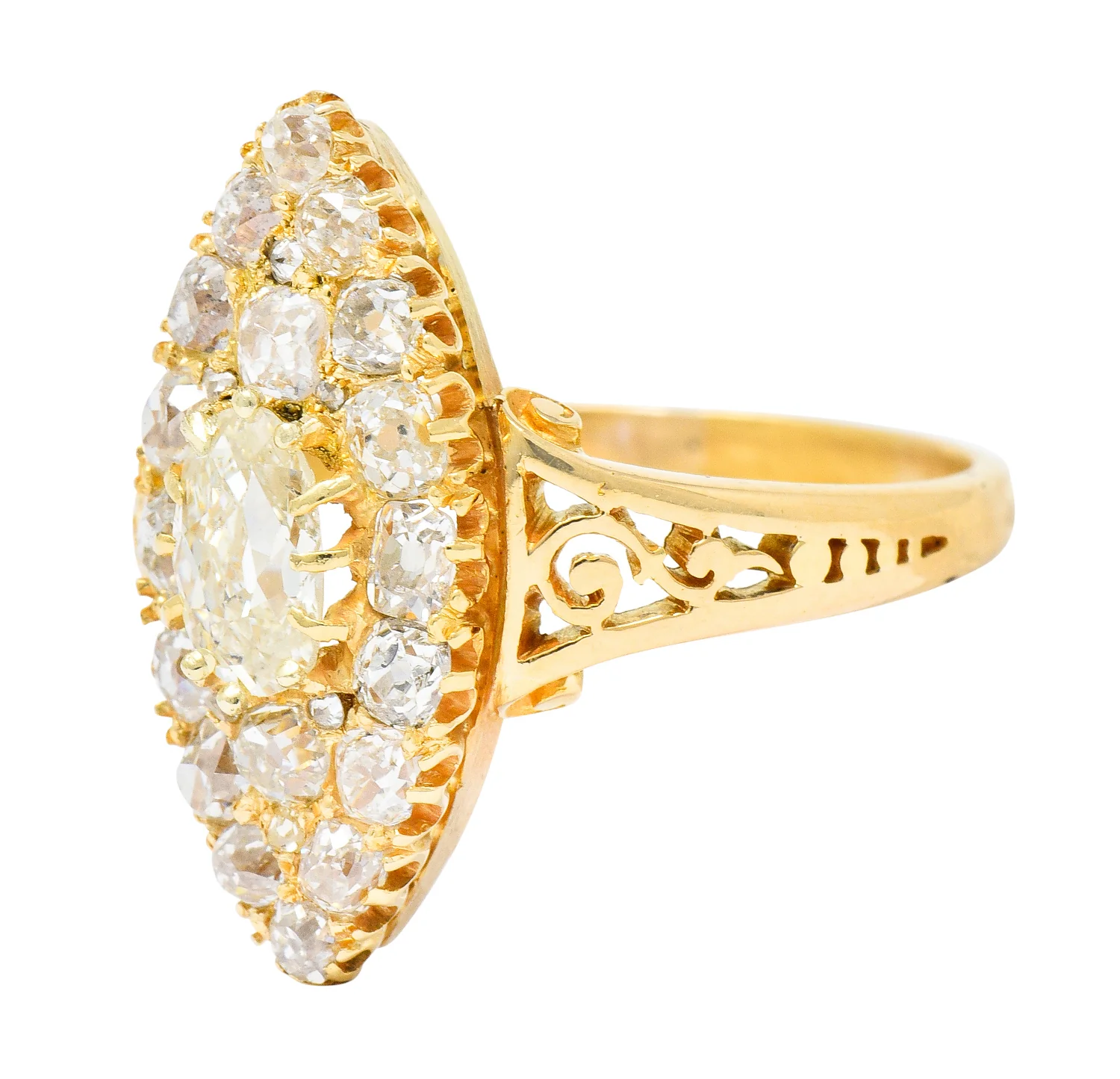 Victorian 1.90 CTW Diamond 18 Karat Gold Navette Cluster Ring - Image 6