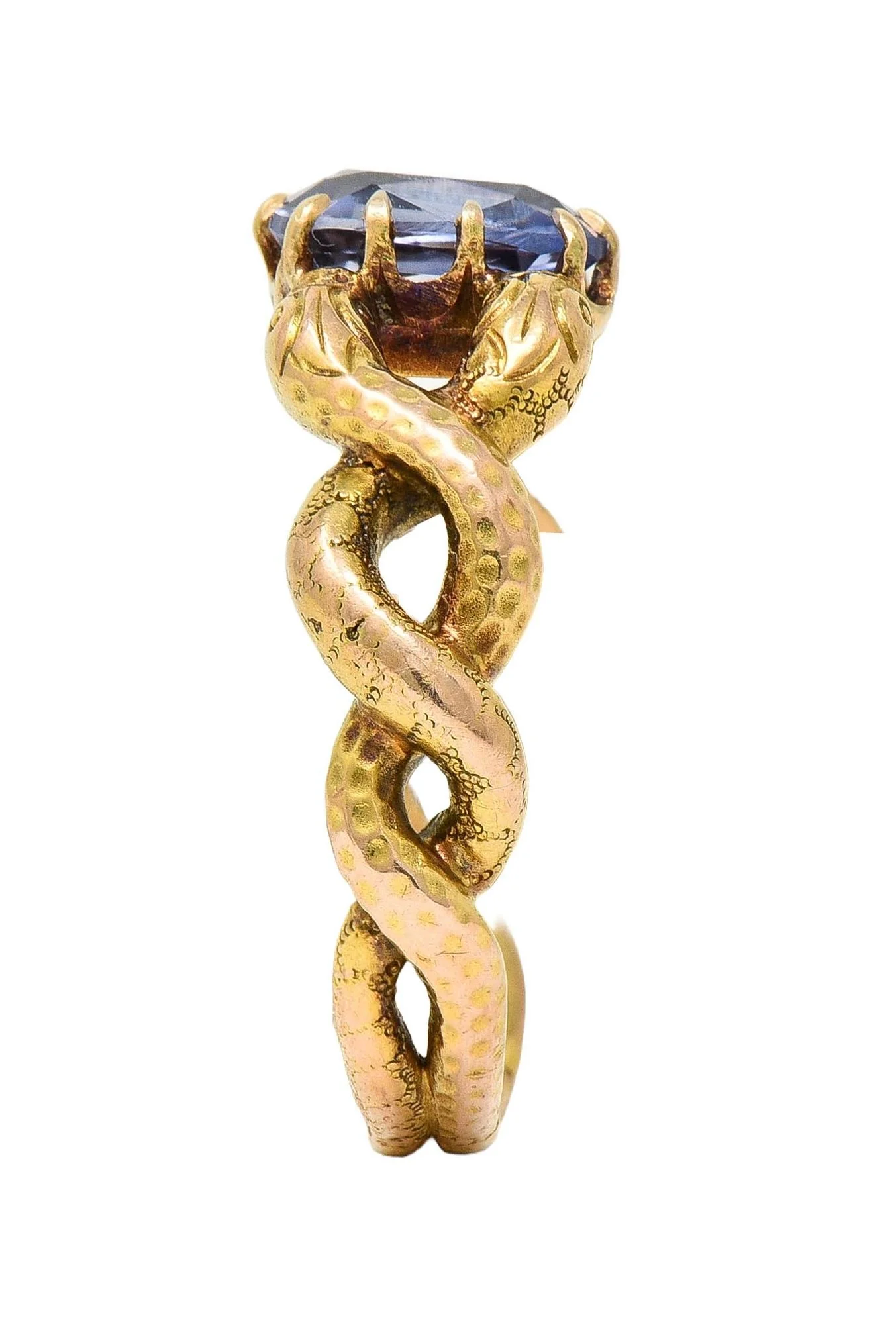 Victorian 1.92 CTW Sapphire 14 Karat Yellow Gold Antique Love Knot Unisex Snake Ring - Image 10