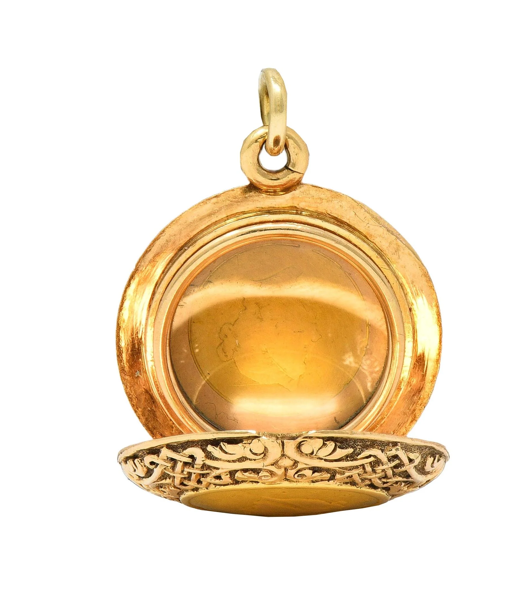 Victorian 14 Karat Rose Gold 1853 US Liberty Dollar Coin Antique Celtic Locket Pendant - Image 2