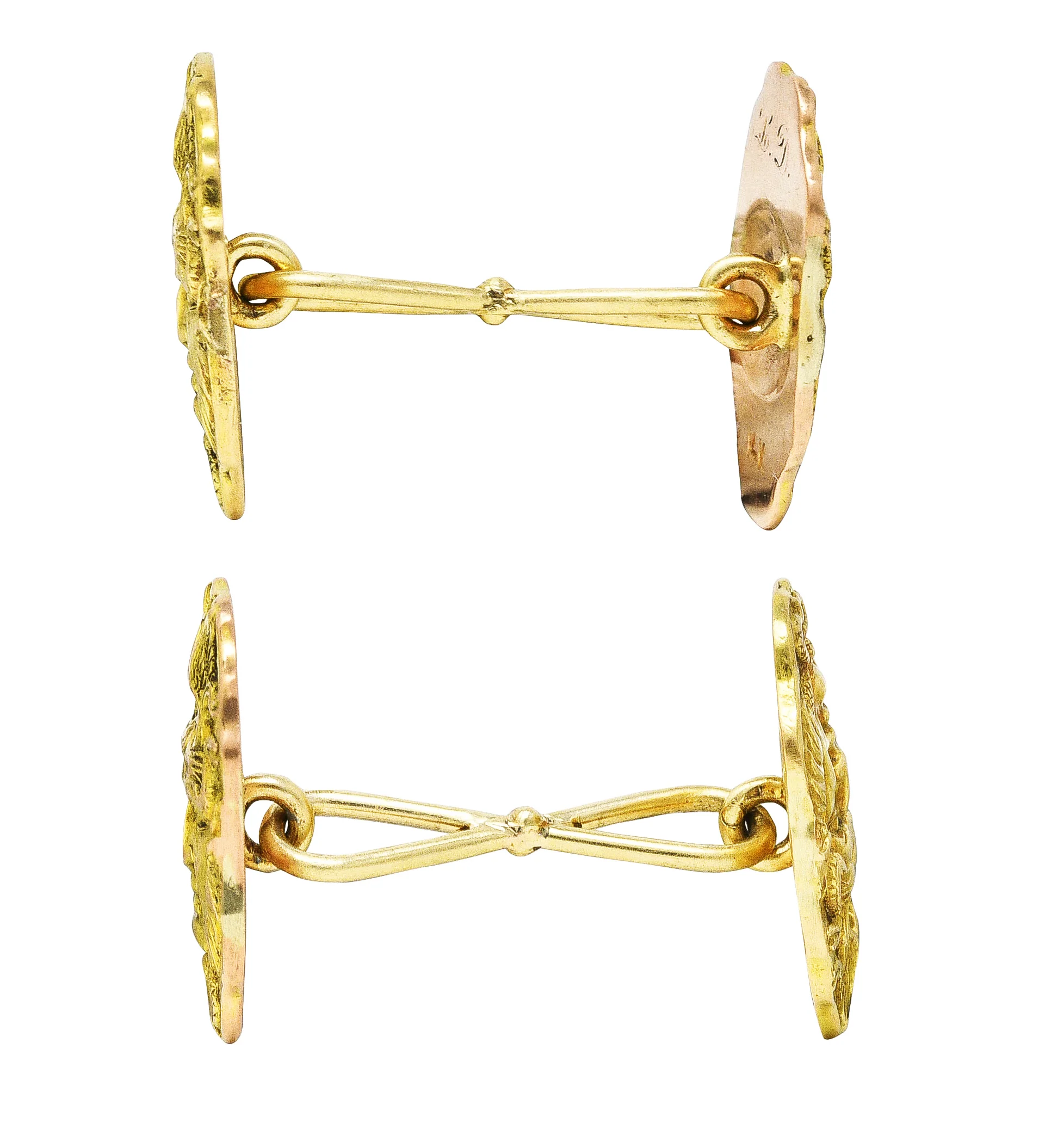 Victorian 14 Karat Two-Tone Gold Medusa Men's Antique Cufflinks - Image 2