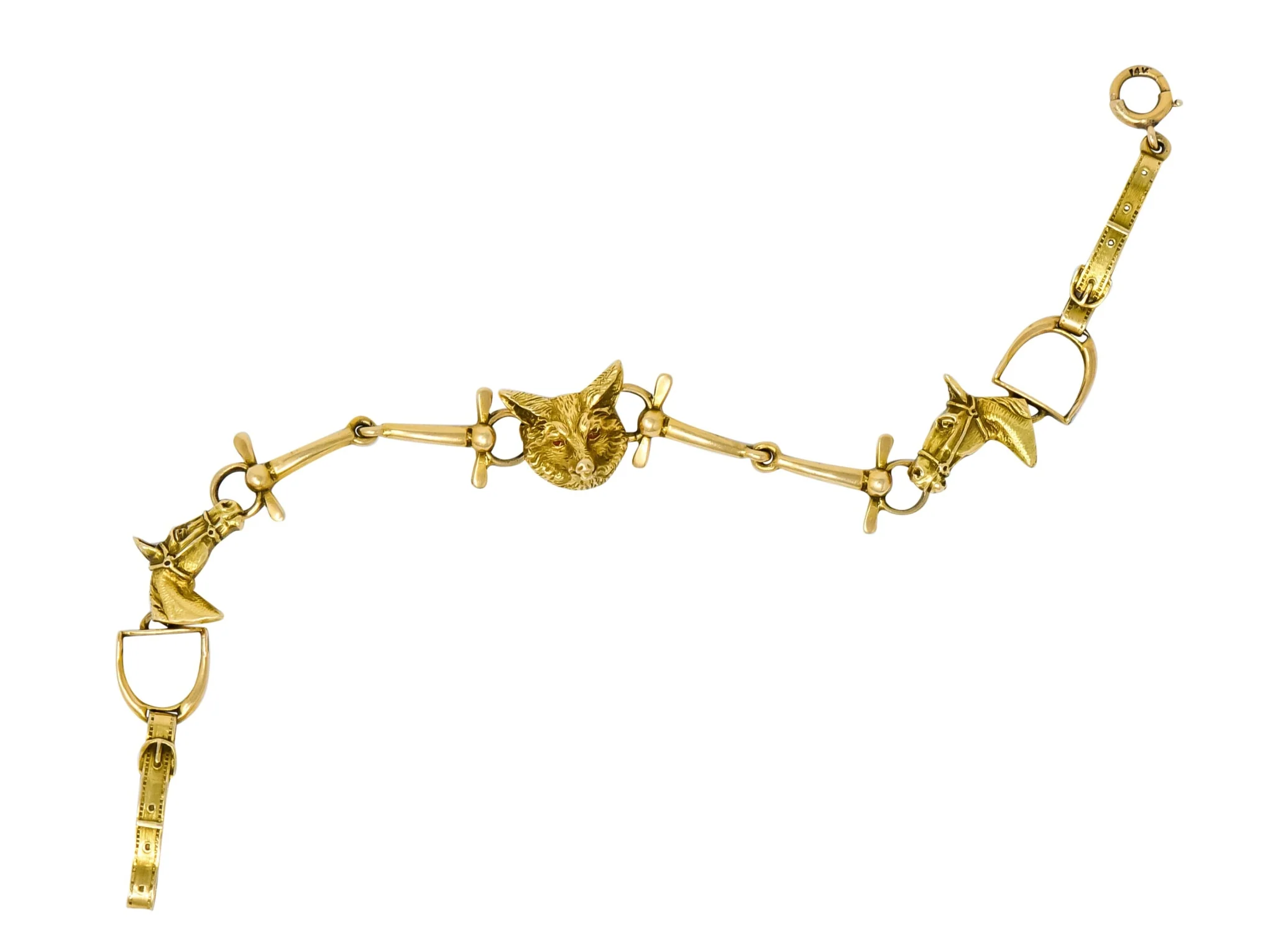 Victorian 14 Karat Yellow Gold Fox Hunt Horse Link Bracelet - Image 2