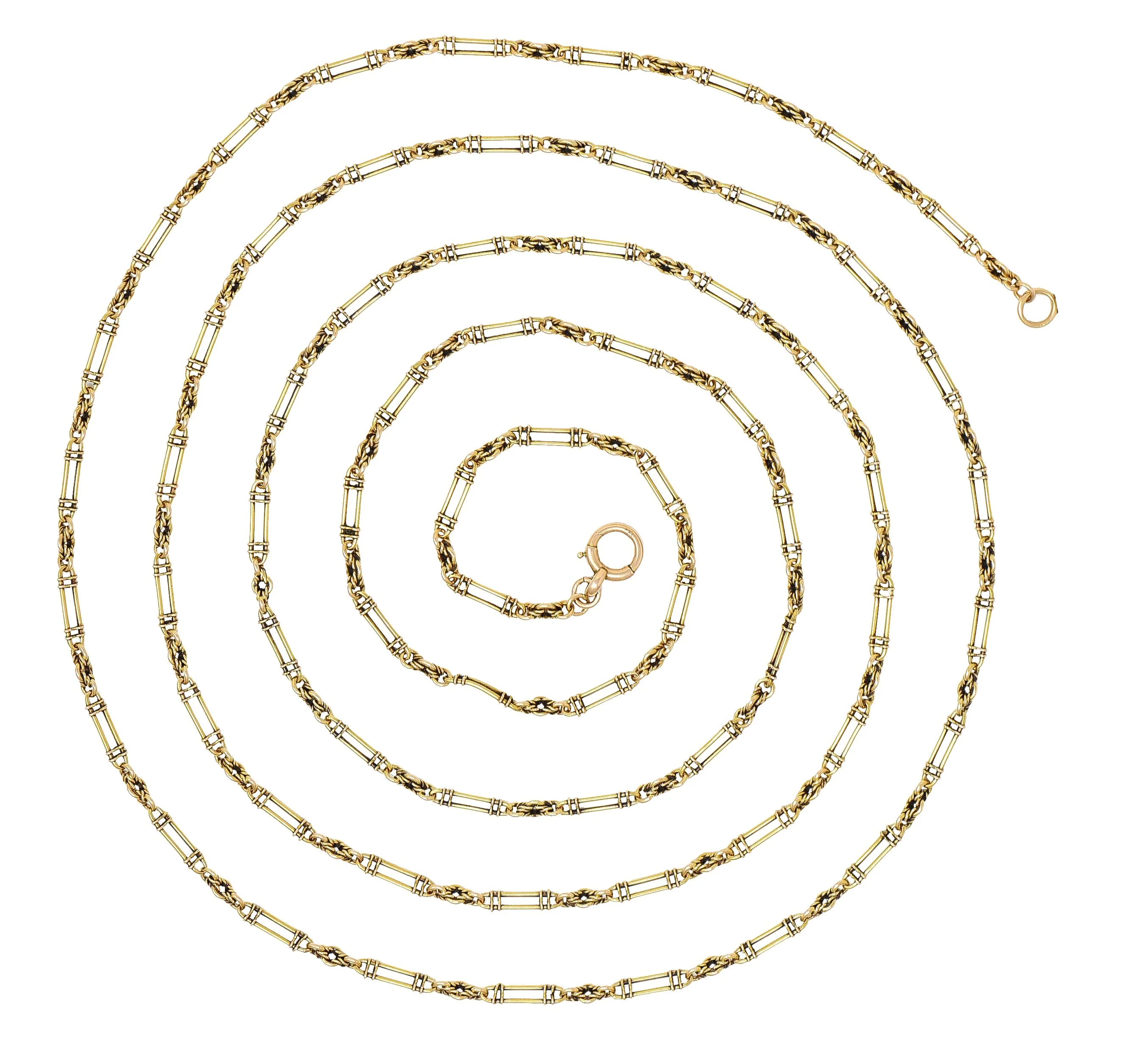 Victorian 15 Karat Yellow Gold Elongated Oval Link Antique Chain Necklace - Image 3