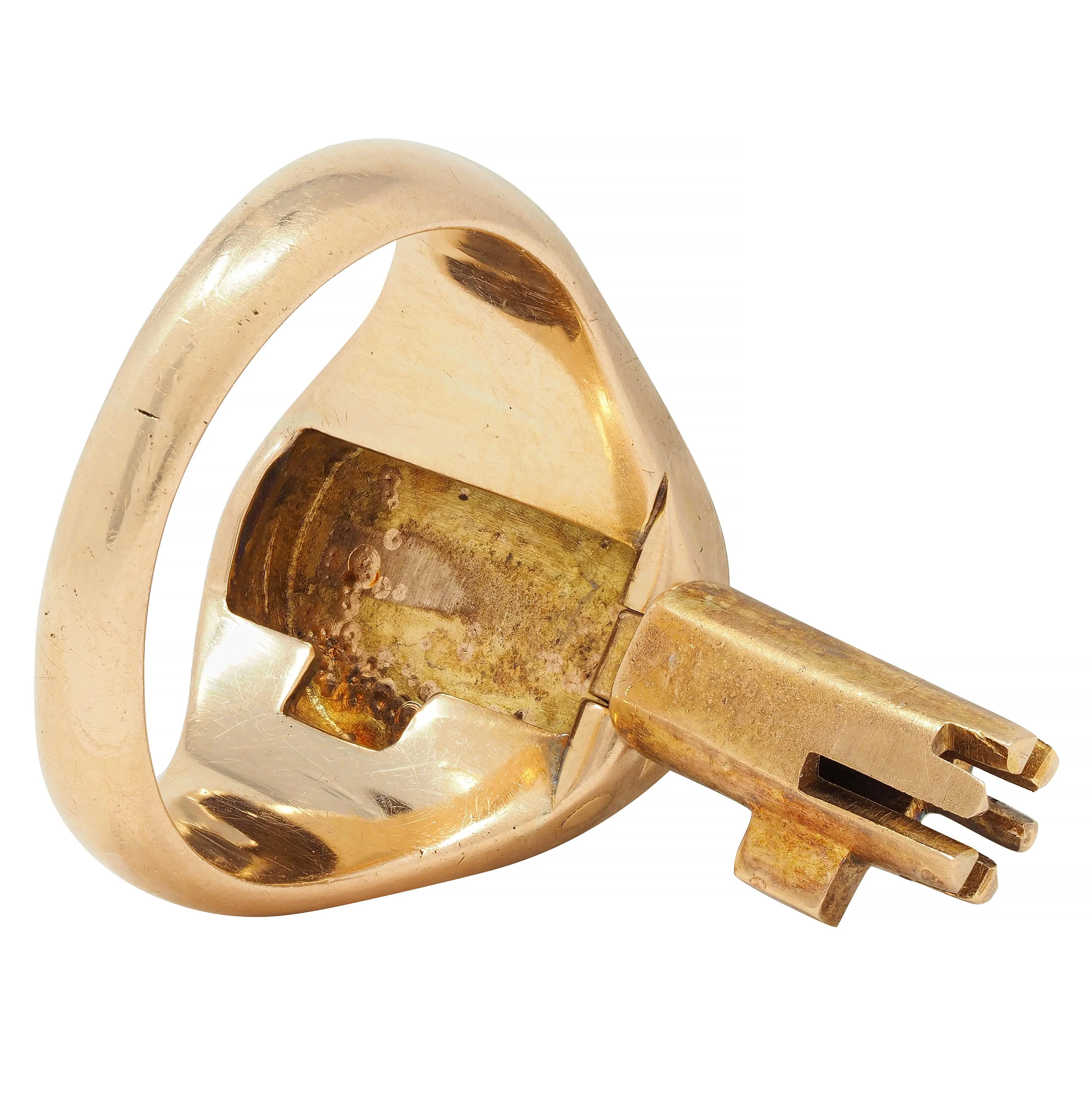 Victorian 1880's Hidden Key 14 Karat Yellow Gold Unisex Antique Signet Ring - Image 11