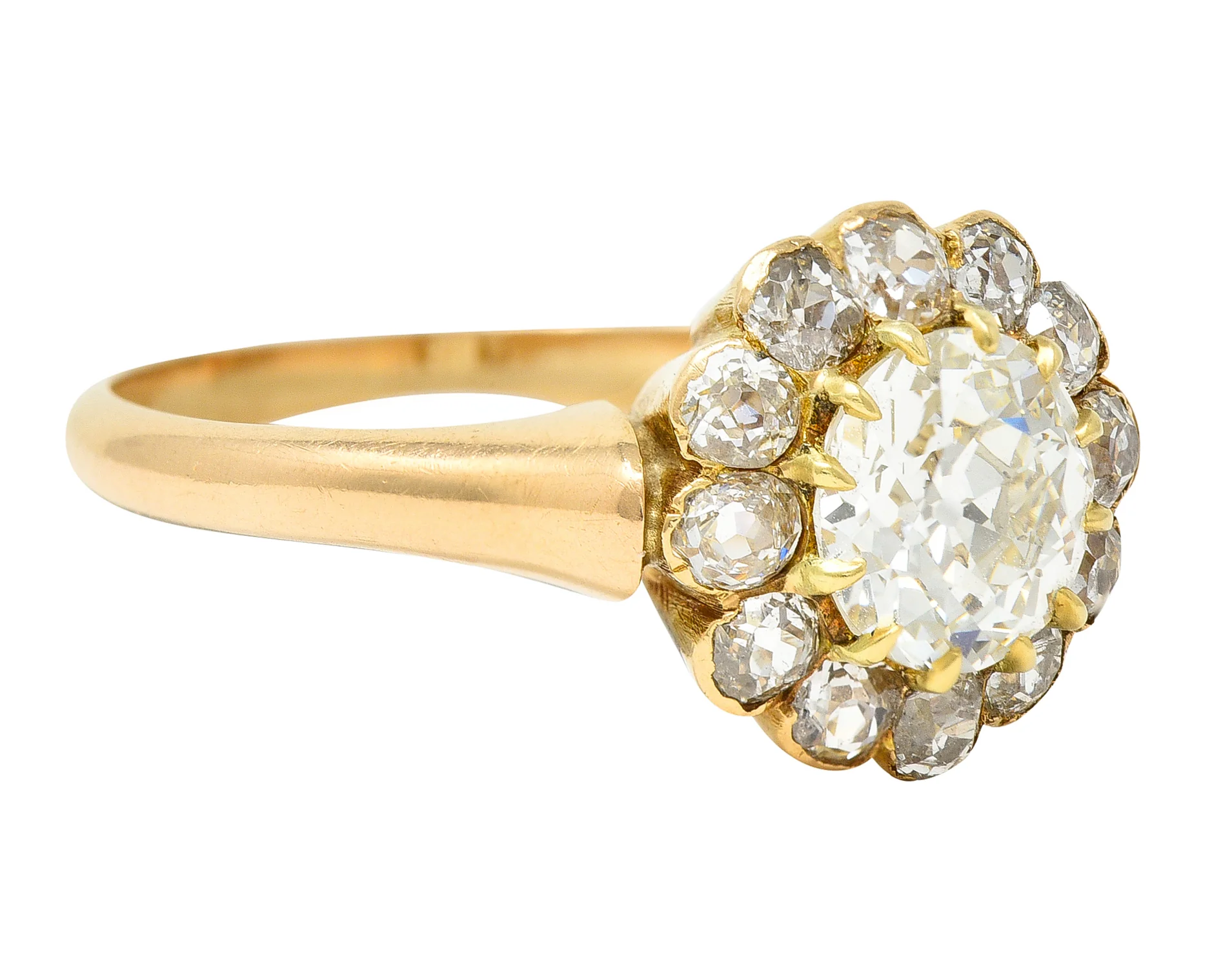 Victorian 2.26 CTW Diamond 18 Karat Yellow Gold Antique Cluster Ring - Image 2