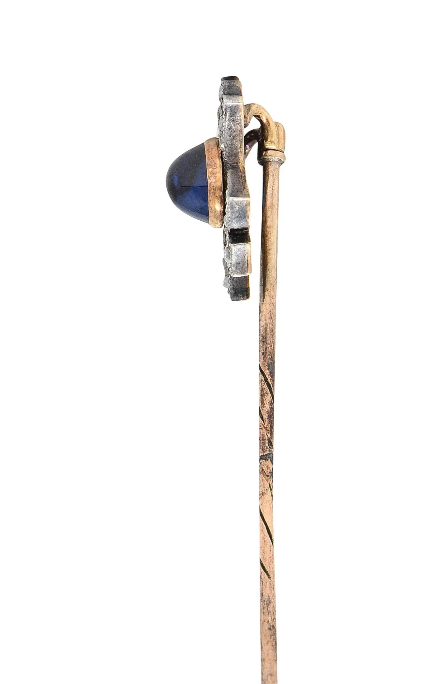 Victorian 2.35 CTW Sapphire Diamond Silver-Topped 14 Karat Rose Gold Antique X Stickpin - Image 3