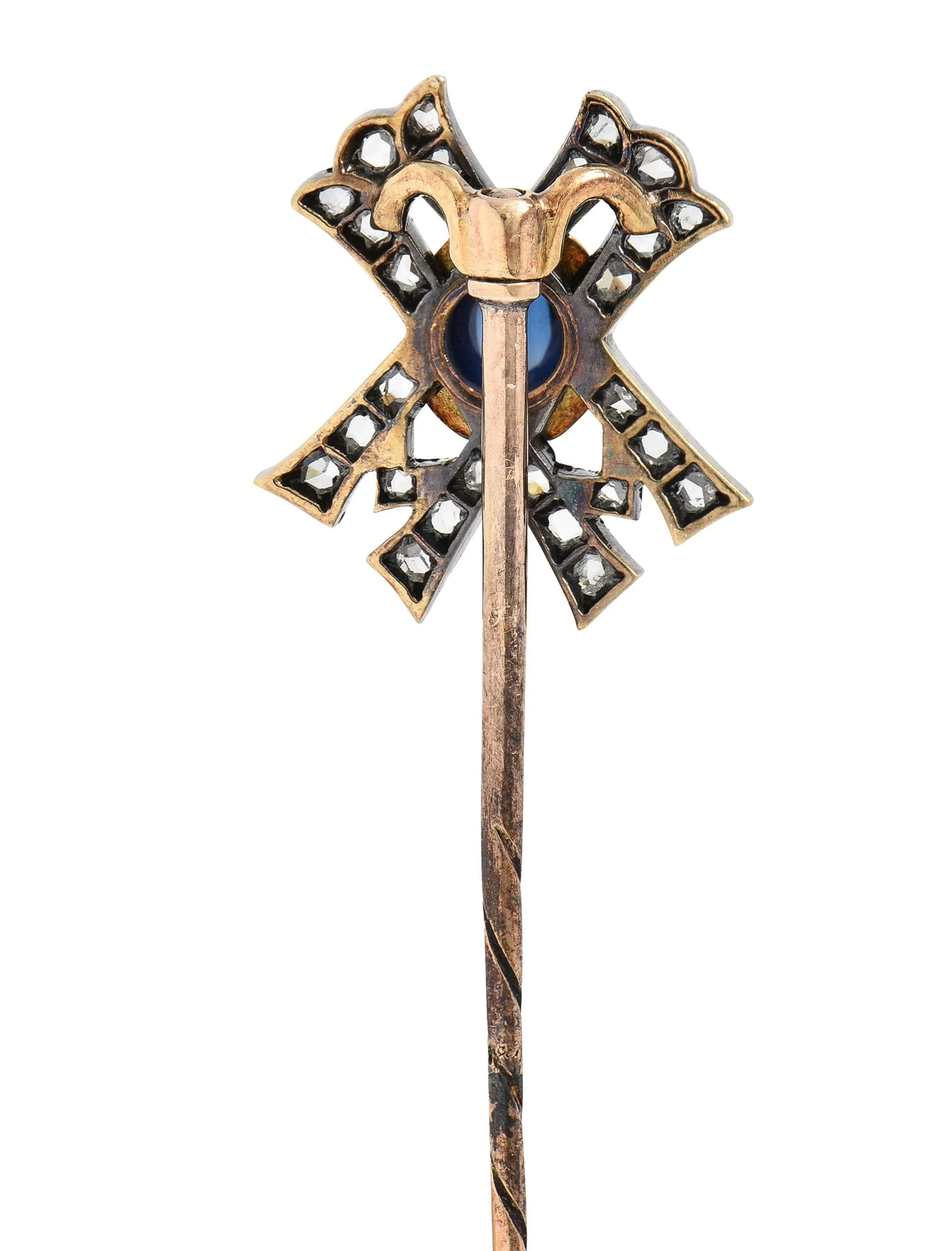 Victorian 2.35 CTW Sapphire Diamond Silver-Topped 14 Karat Rose Gold Antique X Stickpin - Image 4