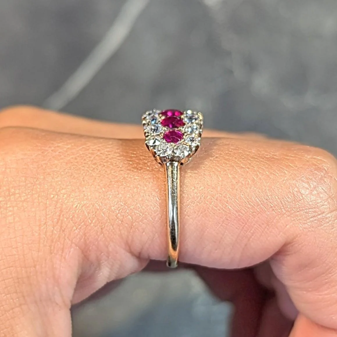 Victorian 2.59 CTW Ruby Diamond 14 Karat Yellow Gold Antique Clustered Band Ring - Image 14