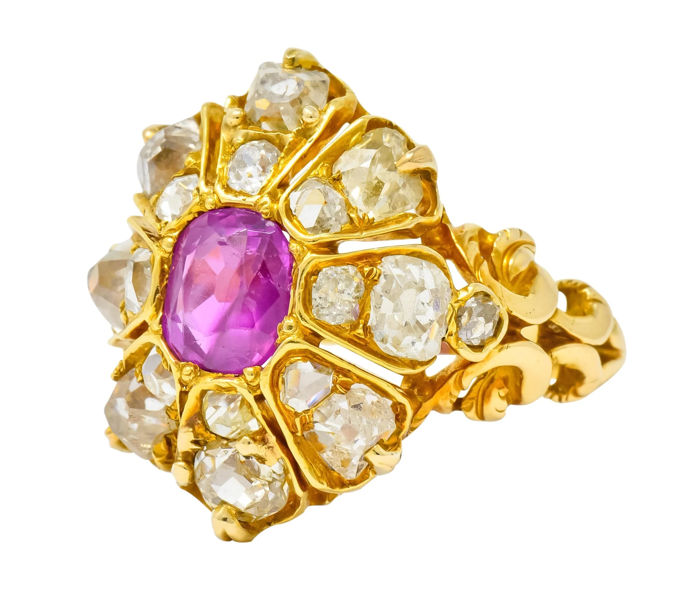Victorian 3.10 CTW Ruby Diamond 18 Karat Gold Cluster Ring - Image 6
